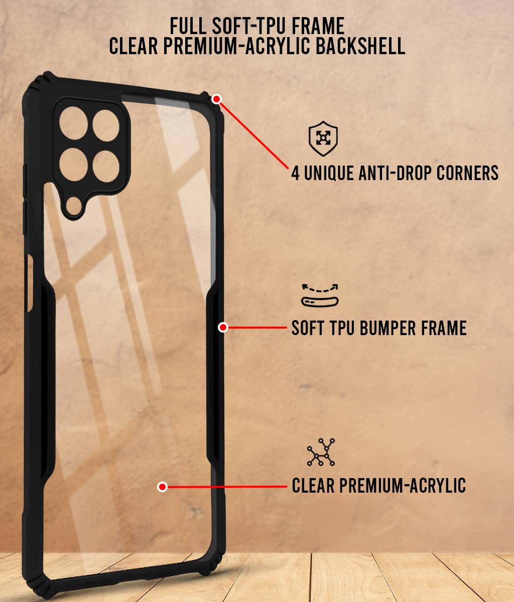 For Samsung Galaxy F62 Back Cover Case (Crystal Glass Back | Camera Protection | Shockproof Bumpers)