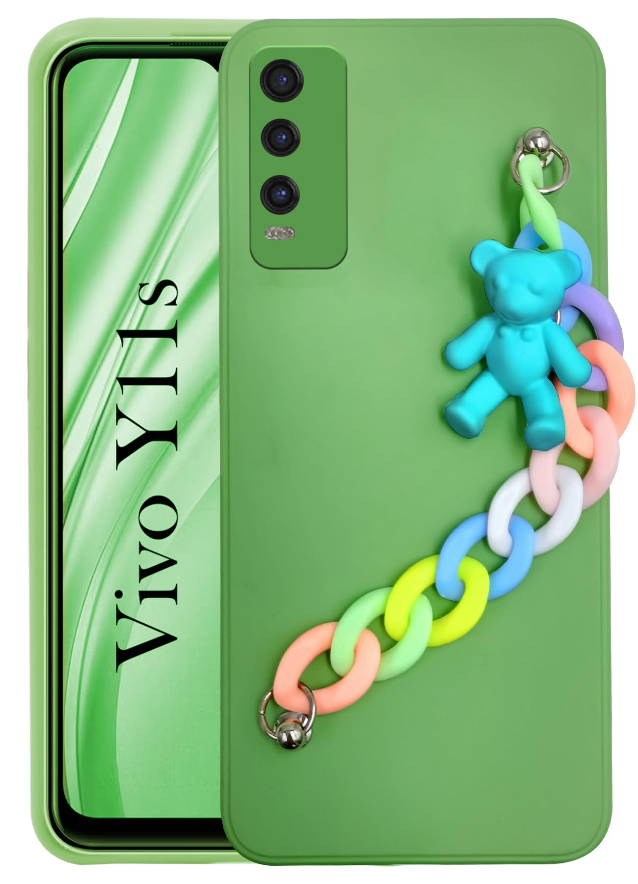 For Vivo Y11s Back Cover Girls Case with Bracelet (Wrist Hanging Chain | Teddy Toy Cartoon)