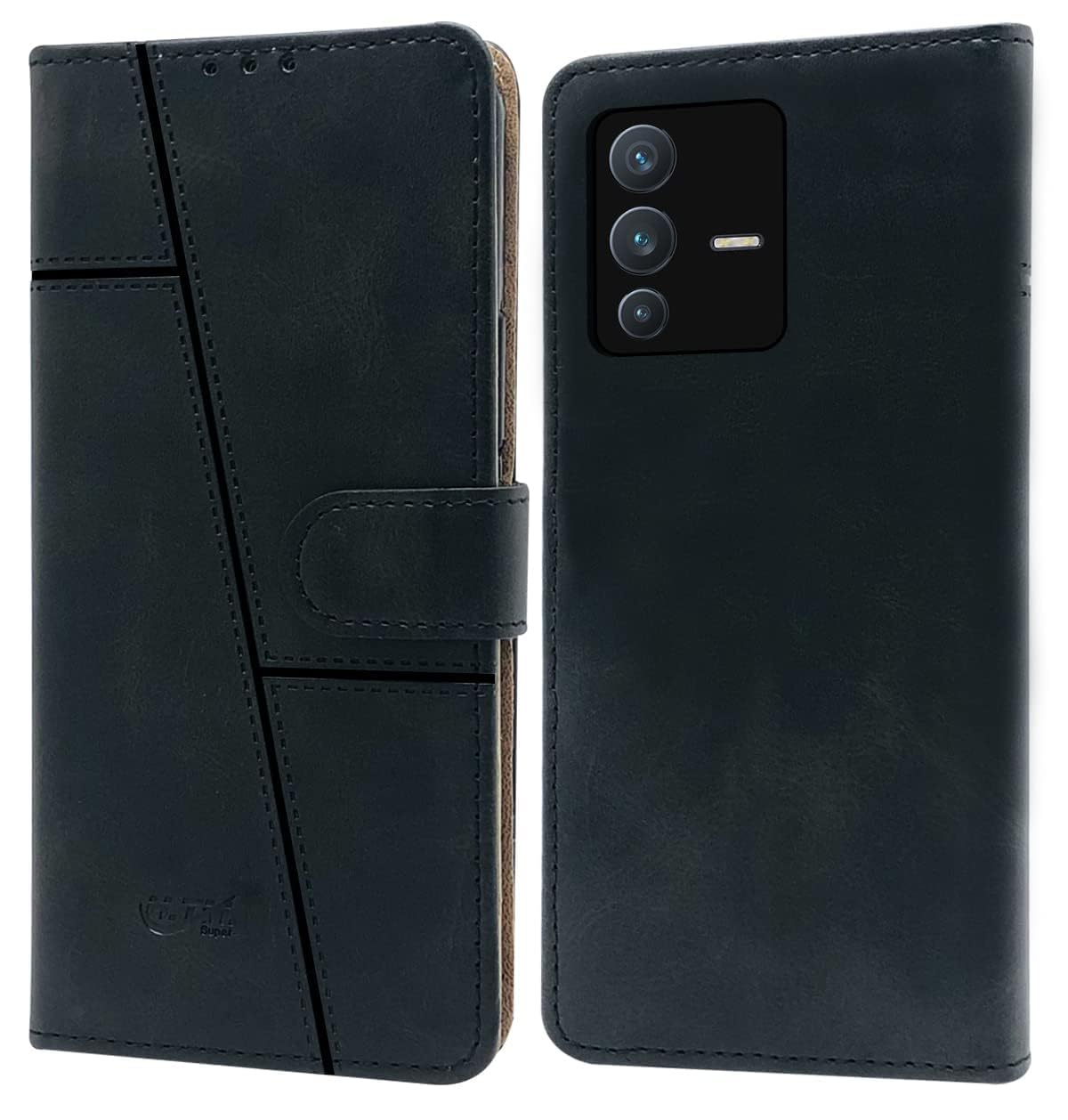 For Vivo V23 Pro Flip Cover Case (Stitched Leather with Magnetic Closure)