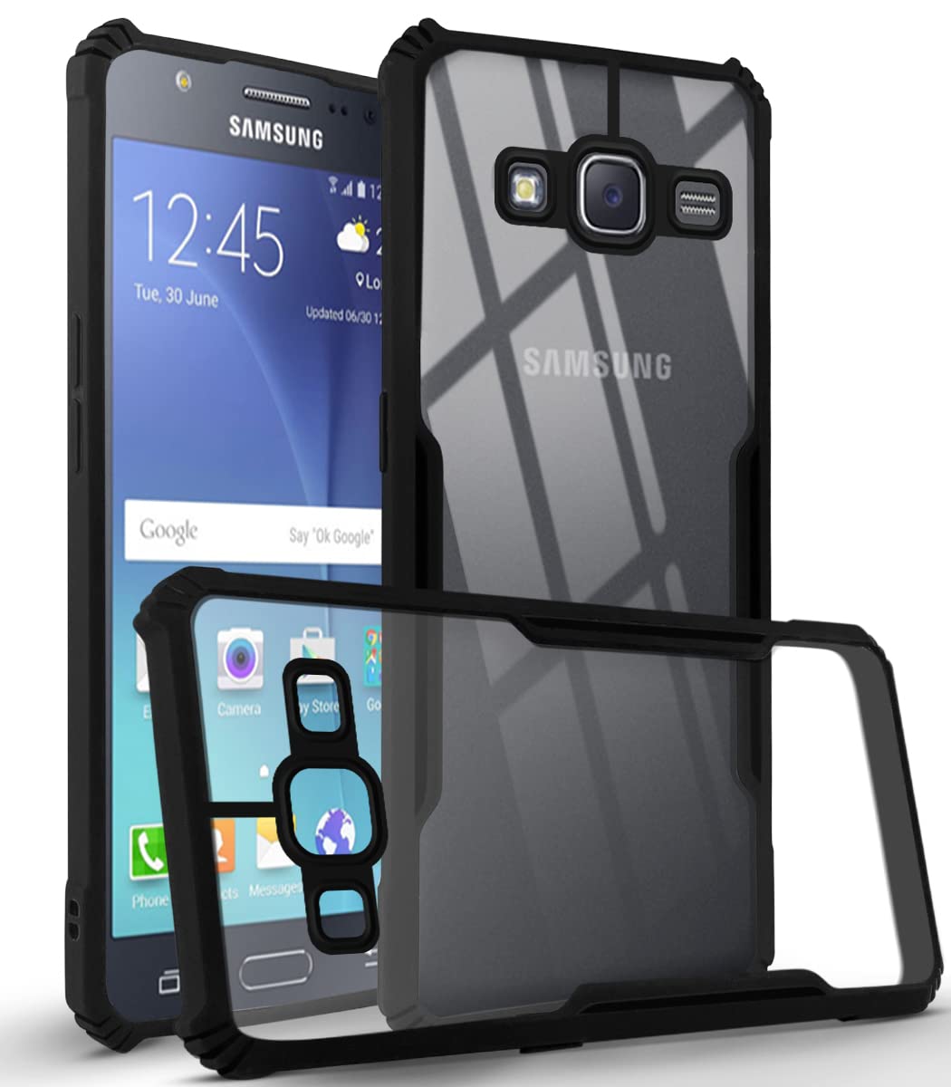 For Samsung Galaxy J5 2015 Back Cover Case ( Crystal Glass Back | Camera Protection | Shockproof Bumpers | Professional Black)