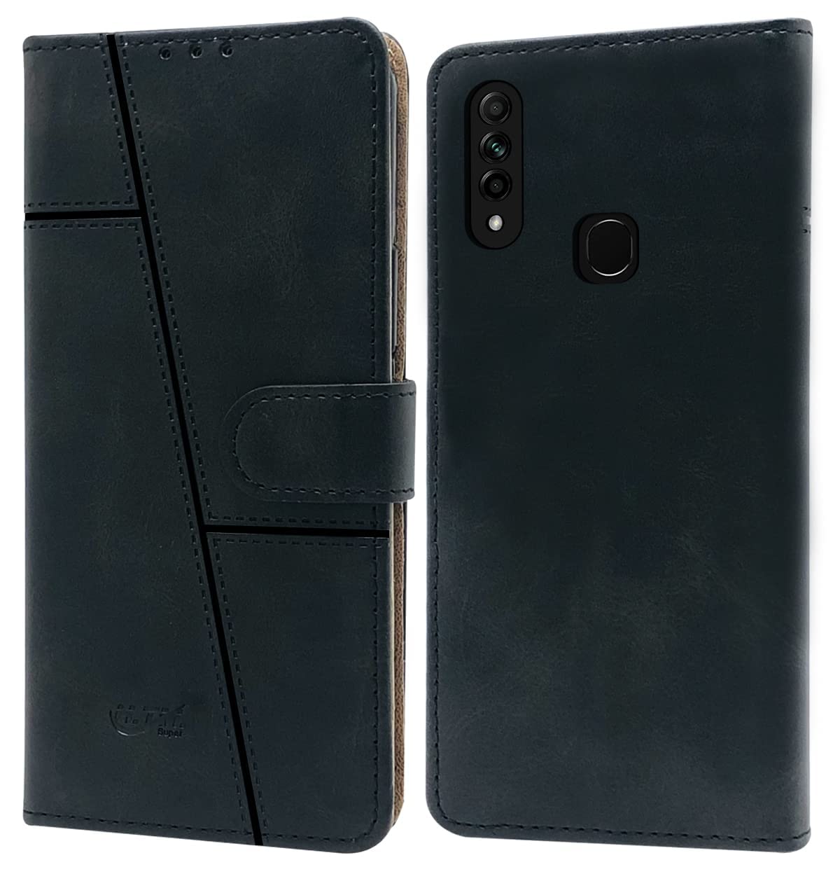 For Oppo A8 Flip Cover Case (Stitched Leather with Magnetic Closure)