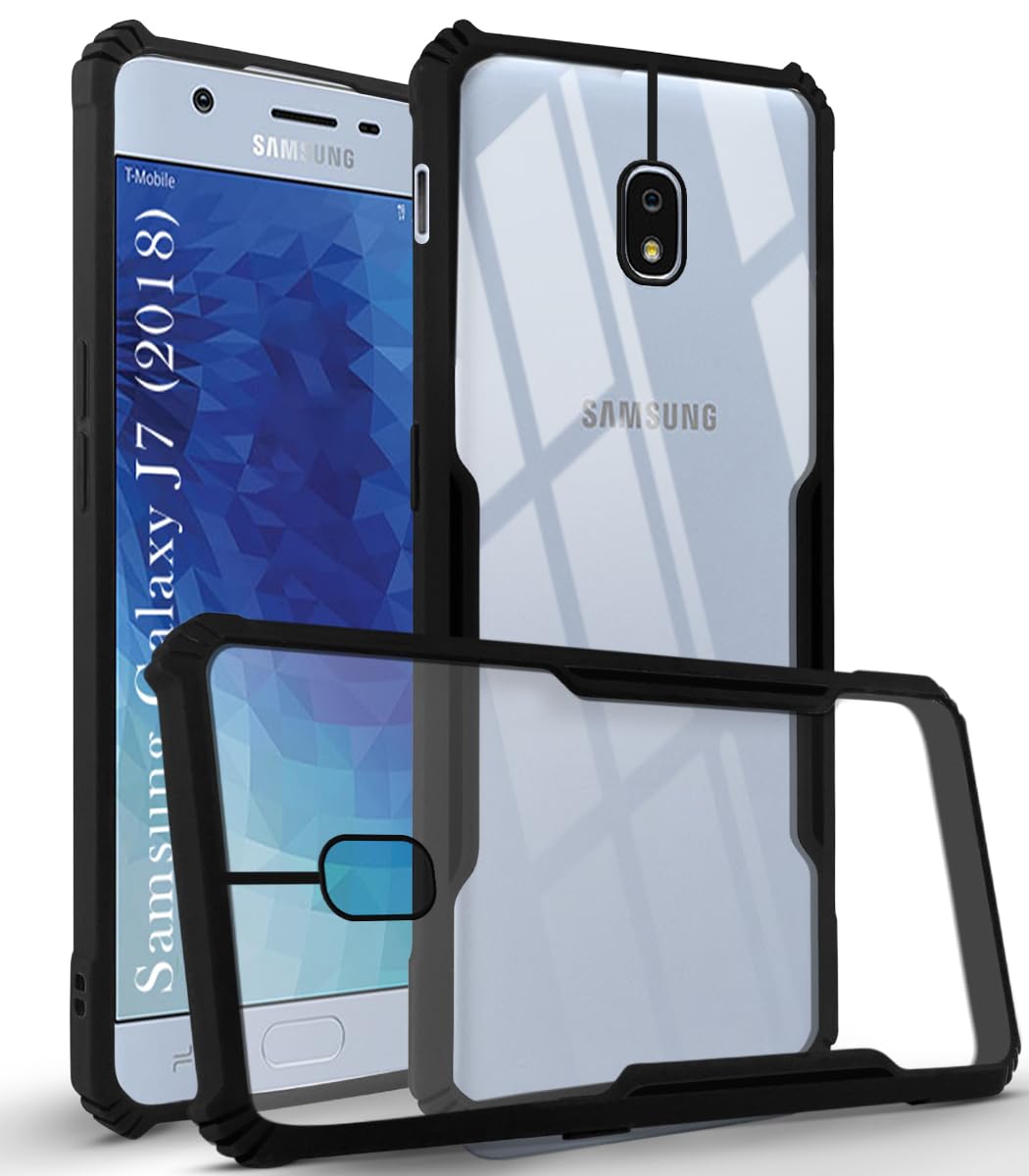 For Samsung Galaxy J7 2018 Back Cover Case ( Shockproof with Polycarbonate Clear Panel | Professional Black)