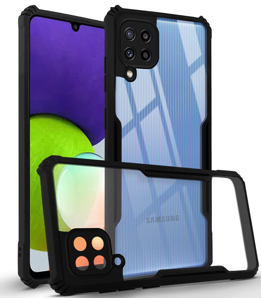 For Samsung Galaxy M32 4G Back Cover Case ( Crystal Glass Back | Camera Protection | Shockproof Bumpers | Professional Black)