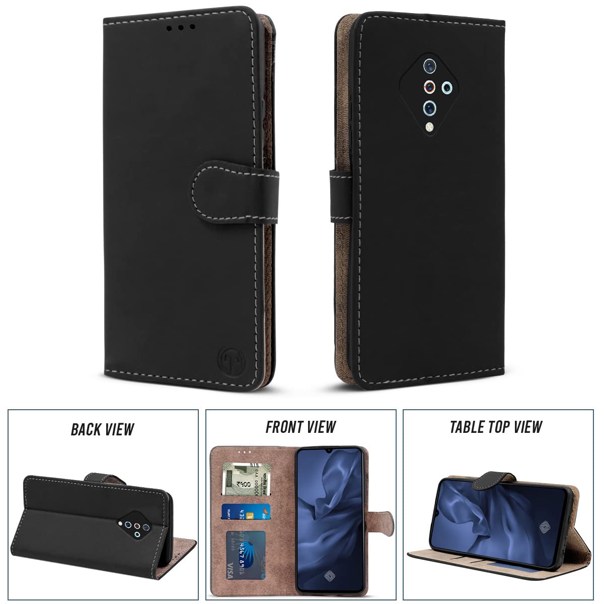 For Vivo Y9s Flip Cover Case (Fine Leather Finish | Magnetic Closure | Foldable Stand | Slots for Sim-Cards-Pin)