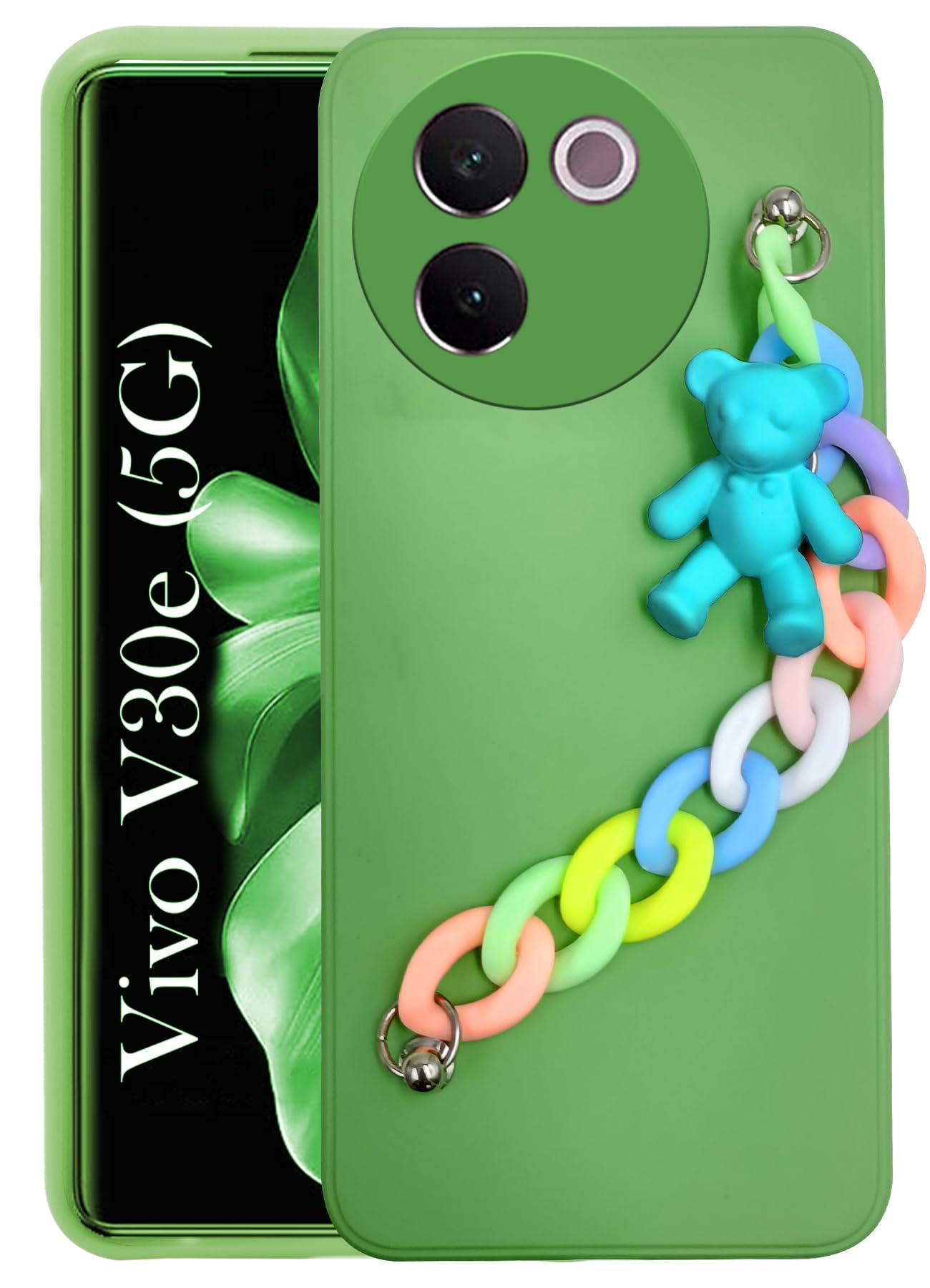 For Vivo V30e 5G Back Cover Girls Case with Bracelet (Wrist Hanging Chain | Teddy Toy Cartoon)