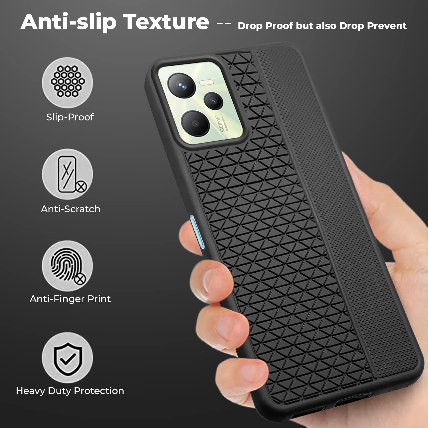 For Realme C35 Back Cover Case (Dual Embossed Design |Heavy Duty Screen and Camera Protection | Skidproof Texture)