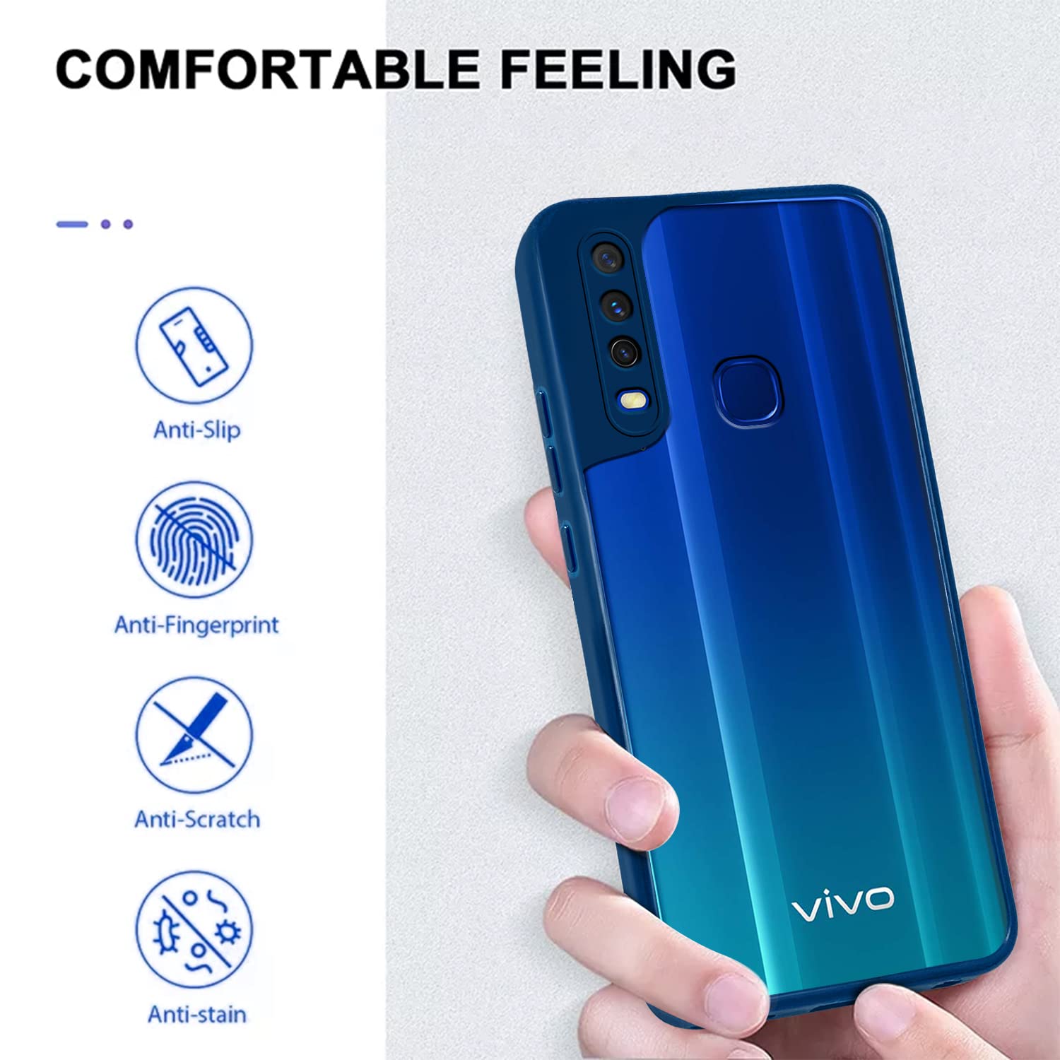 For Vivo Y12 | Y15 | Y17 Back Cover Case (PC - Crystal Clear | Flexible Glass Back | Camera Protection | Airbag Shockproof Grip)