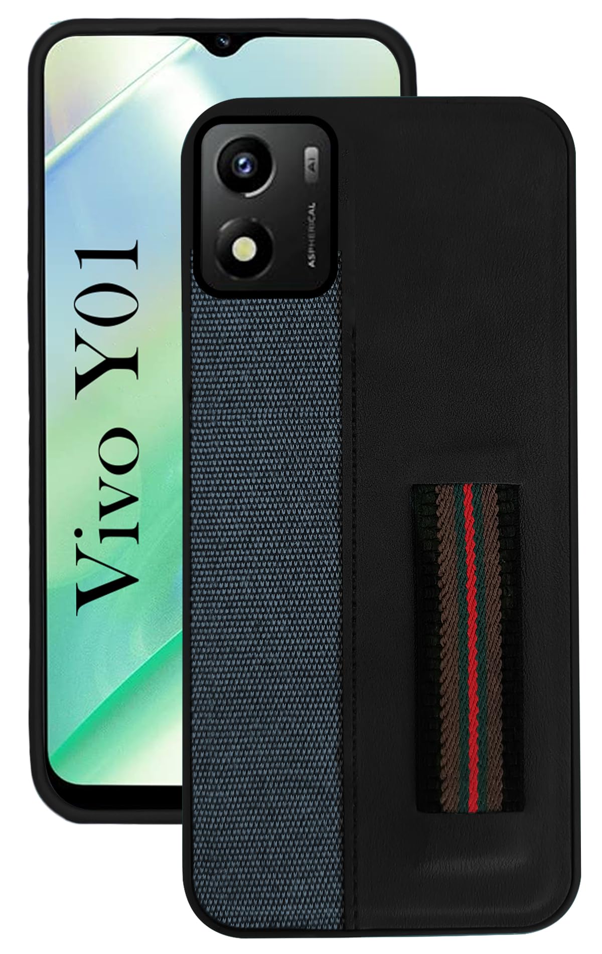 For Vivo Y01 Back Cover Case (Professional PU Leather | Strip Chain Holder Socket)