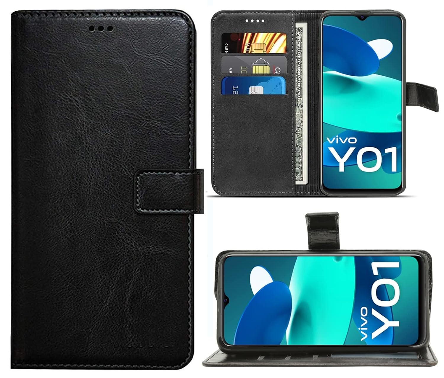 For Vivo Y01 Flip Cover Case (Leather Finish)