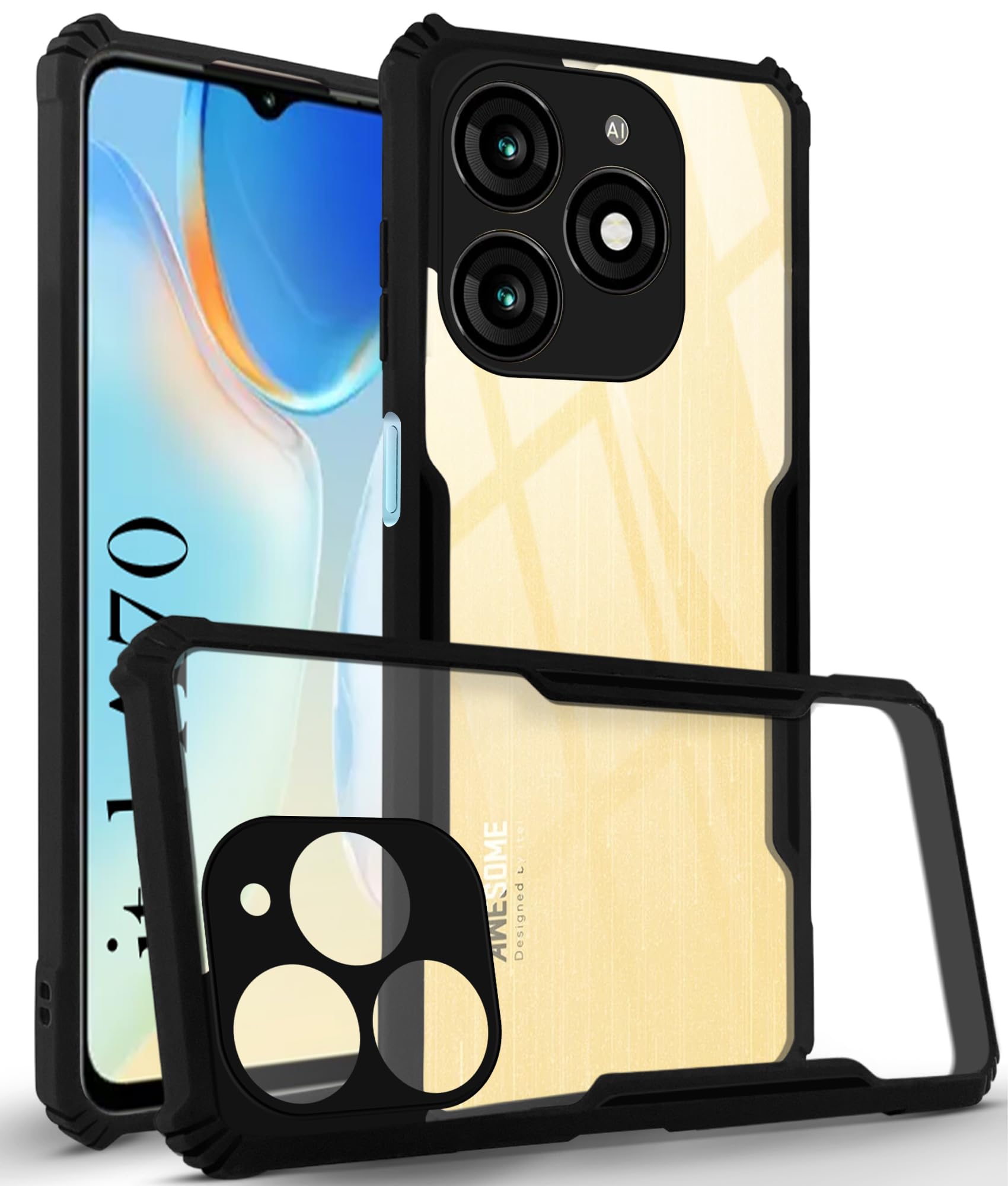 For Itel A70 Back Cover Case (Shockproof with Polycarbonate Clear Panel)