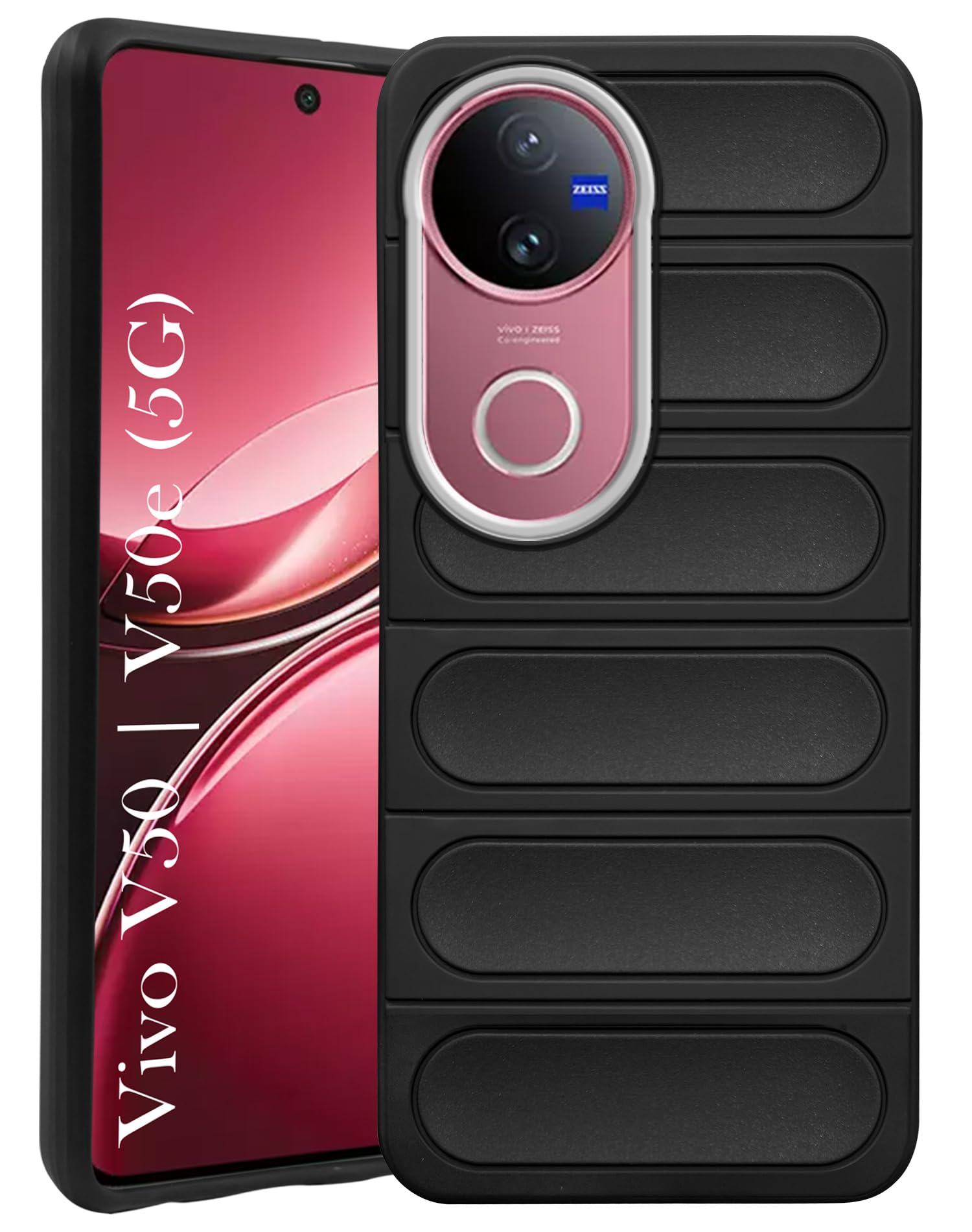 For Vivo V50 | Vivo V50e Back Cover Case (Matte Liquid Silicone| Camera Protection Ring | Professional Wave Design | Shockproof Anti Slip Grip )