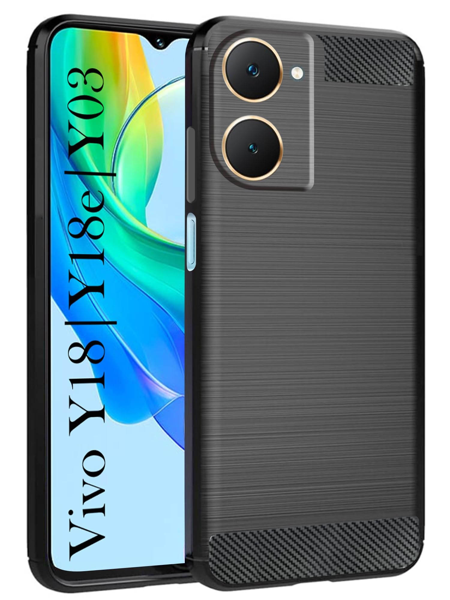 For Vivo Y18 | Y18e | Y03 | Y18i | Y18t Back Case Cover (Carbon Fiber Shockproof | Flexible)