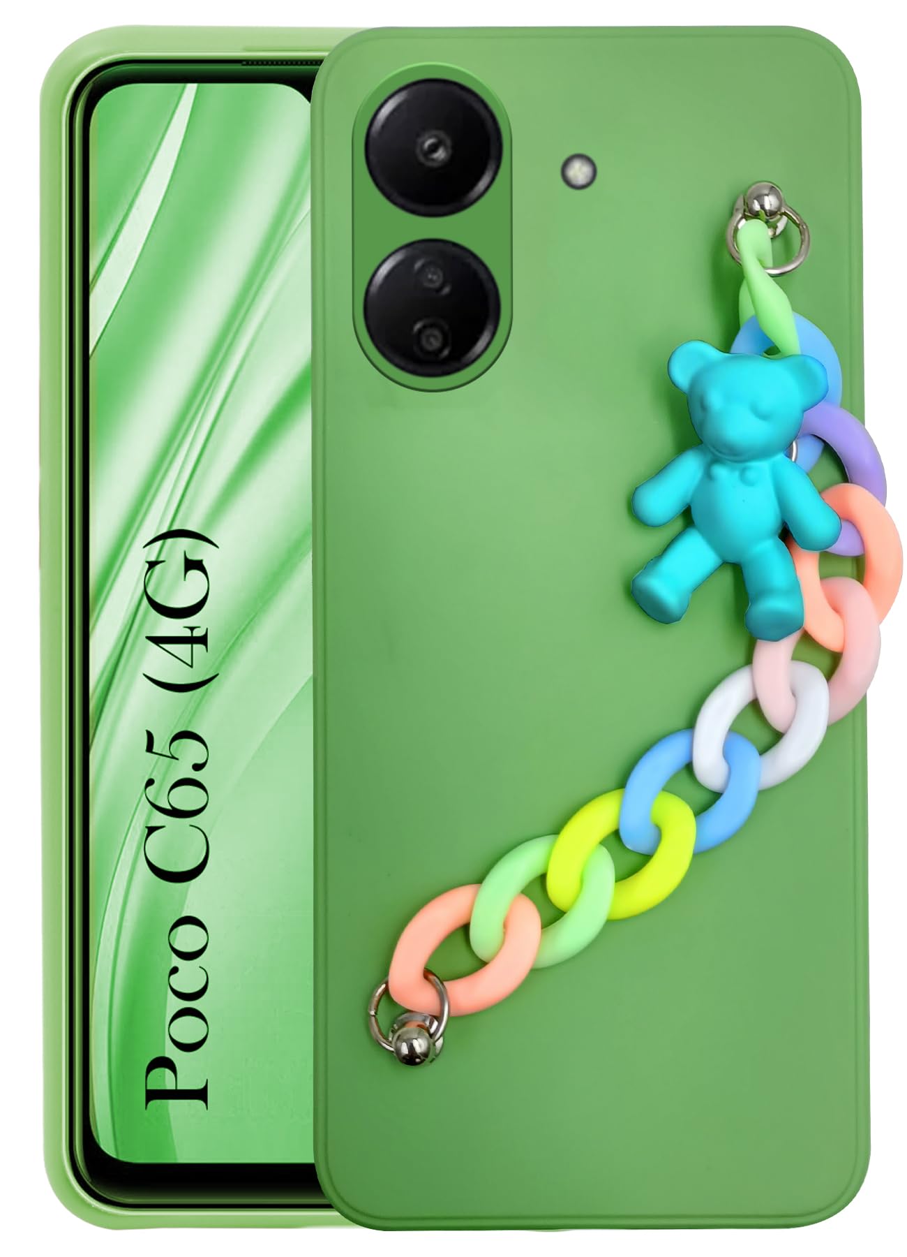 For Poco C65 Back Cover Girls Case with Bracelet (Wrist Hanging Chain | Teddy Toy Cartoon)