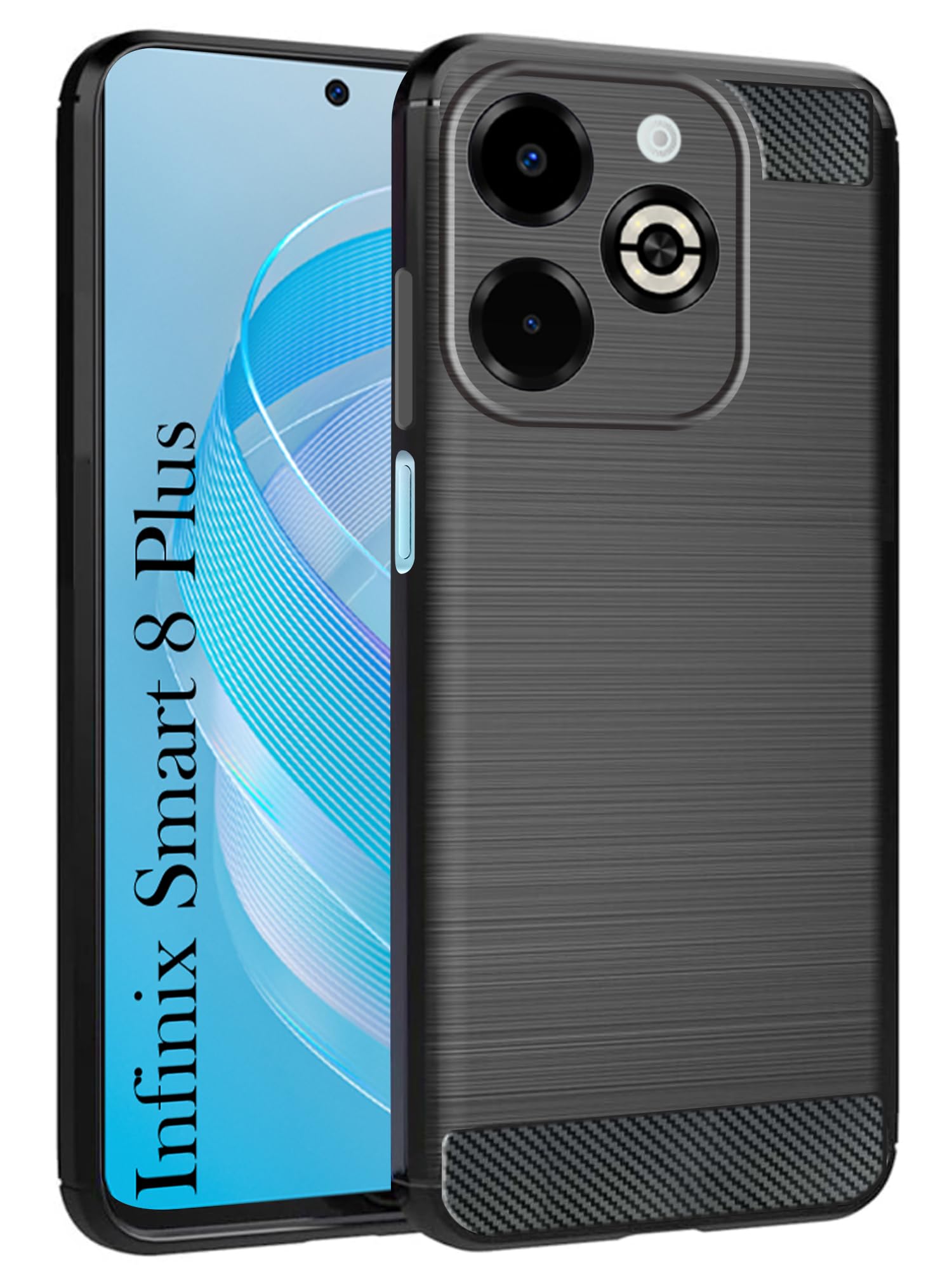 For Infinix Smart 8 Plus Back Cover Case (Hybrid Armor Case | Carbon Fiber Shockproof | Soft and Flexible)