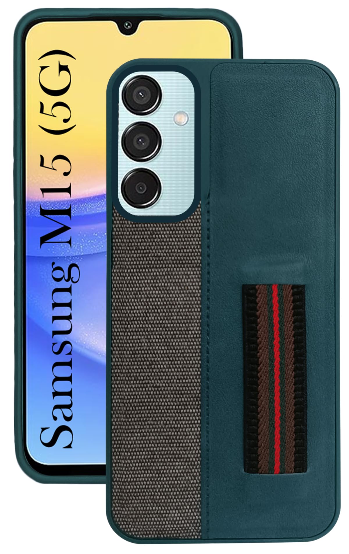 For Samsung Galaxy M15 5G Back Cover Case (Professional PU Leather | Strip Chain Holder Socket)