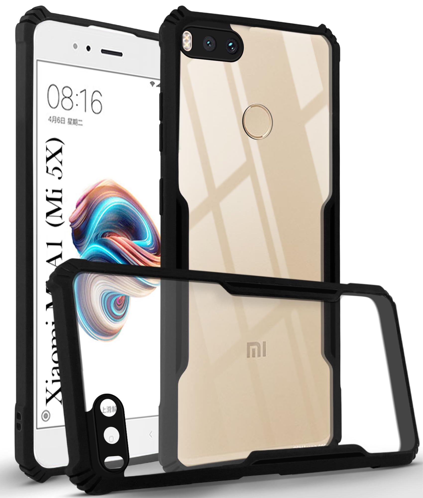 For Xiaomi RedMi A1 (Mi 5X) Back Cover Case (Shockproof with Polycarbonate Clear Panel | Professional Black)