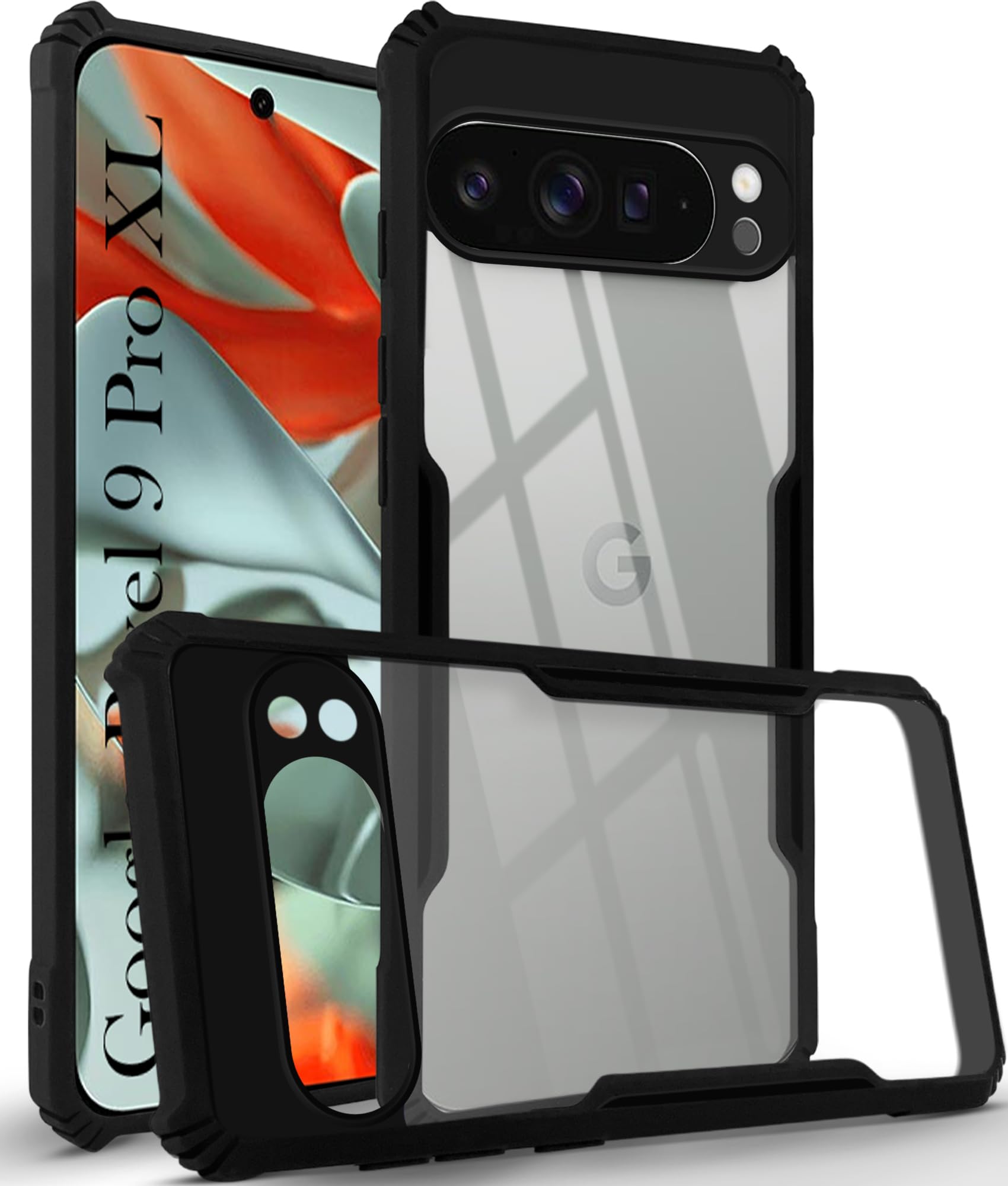 For Google Pixel 9 Pro XL Back Cover Case (Shockproof with Polycarbonate Clear Panel)