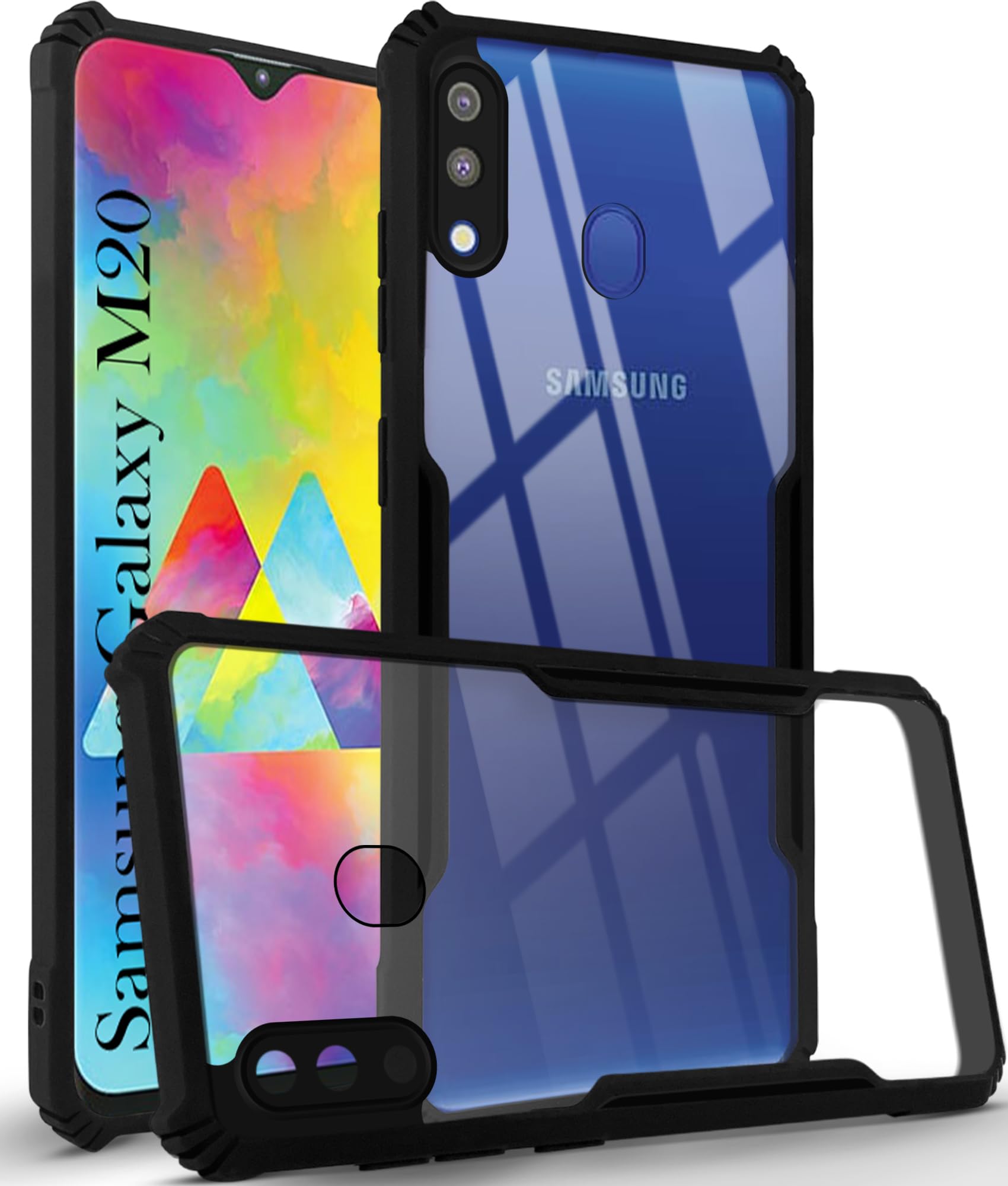 For Samsung Galaxy M20 Back Cover Case (Shockproof with Polycarbonate Clear Panel | Professional Black)