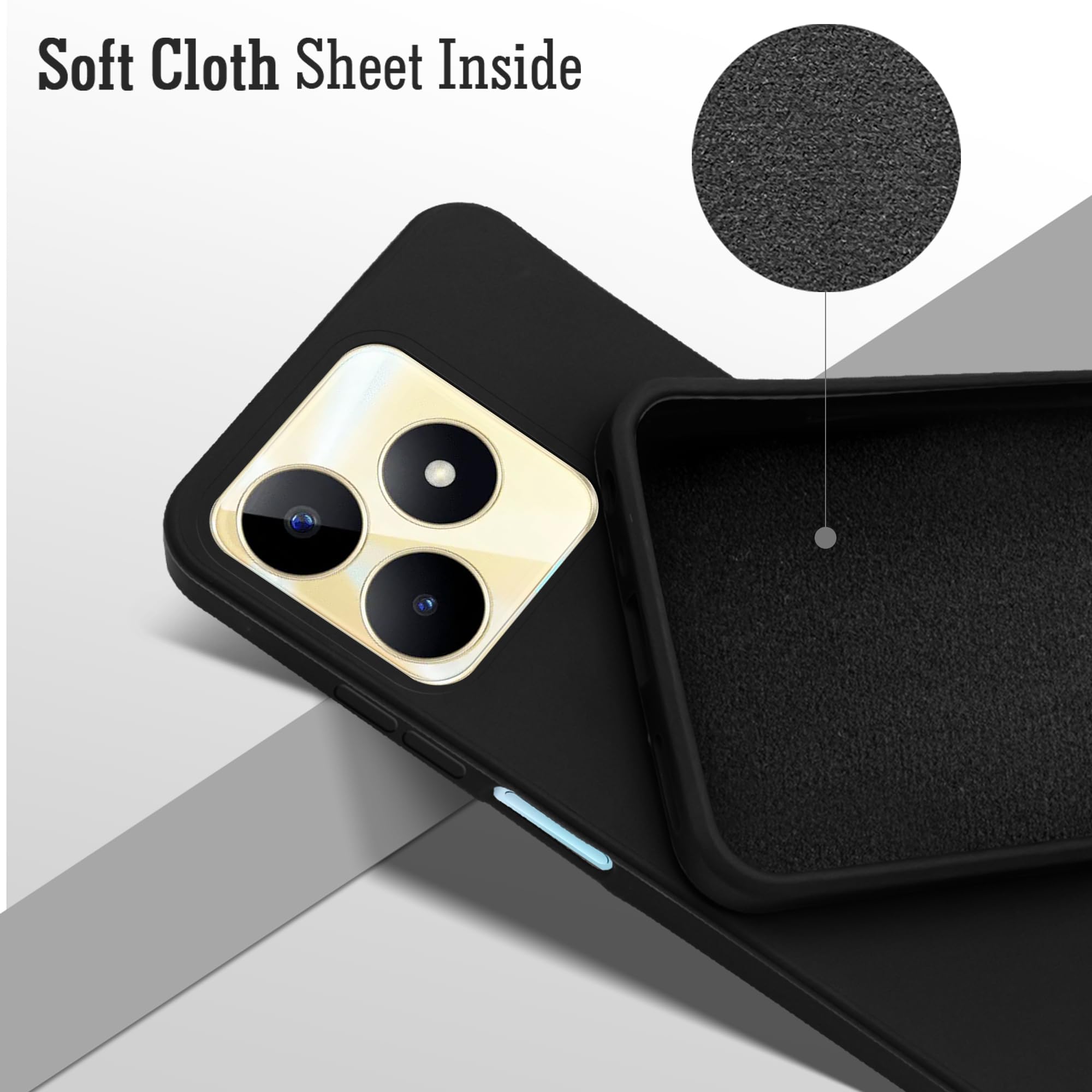 For Realme Narzo N53 Back Case Cover Matte Finish Silicone with Inside Fiber cloth)