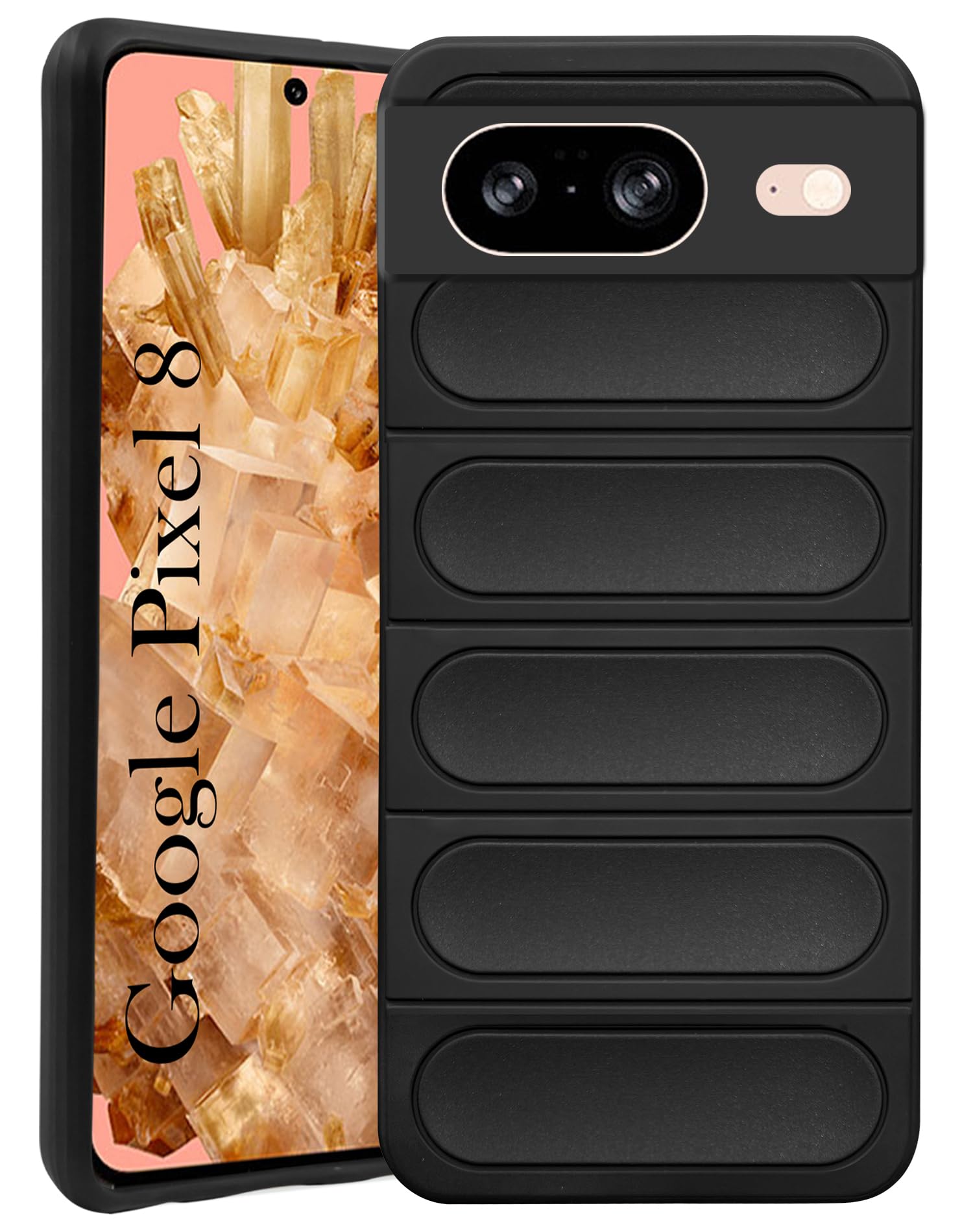 For Google Pixel 8 Back Cover Case (Matte Liquid Silicone | Professional Micro-Fiber Cloth Inside | Camera Protection Ring | Wave Black)