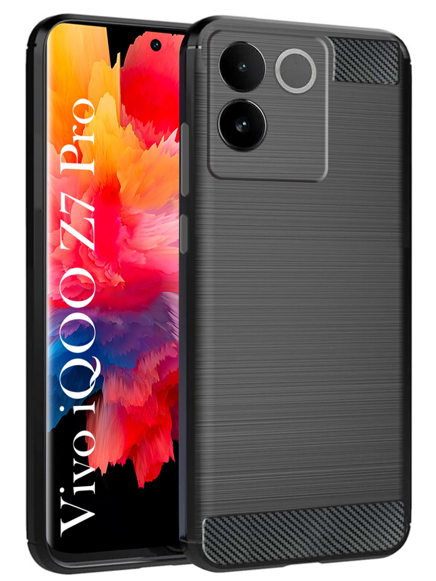 For Vivo iQOO Z7 Pro Back Cover Case ( Hybrid Armor Case | Carbon Fiber Shockproof | Soft and Flexible | Black )