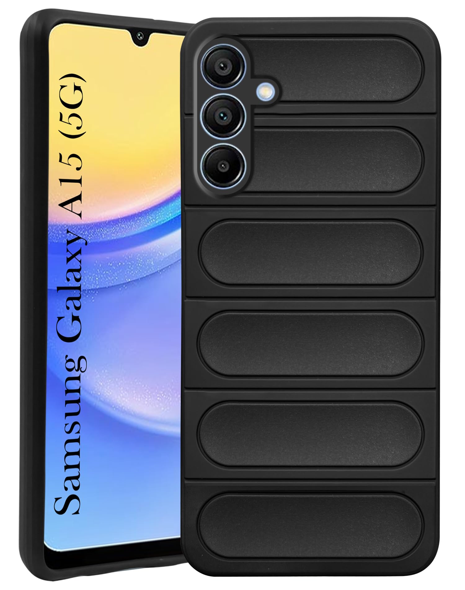 For Samsung Galaxy A15 5G Back Cover Case (Matte Liquid Silicone | Professional Design | Camera Protection | Wave Black)