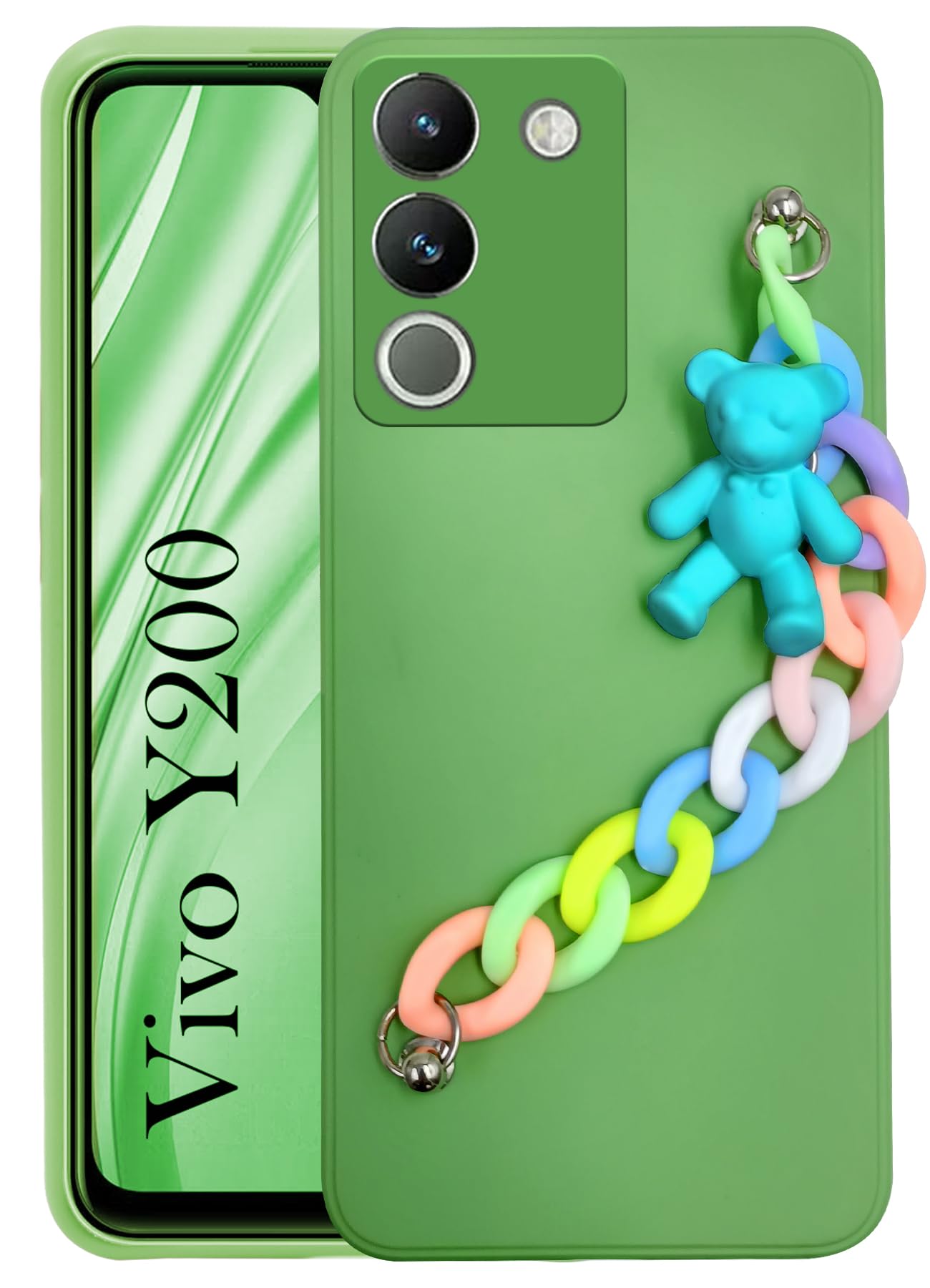 For Vivo Y200 Back Cover Girls Case with Bracelet (Wrist Hanging Chain | Teddy Toy Cartoon)