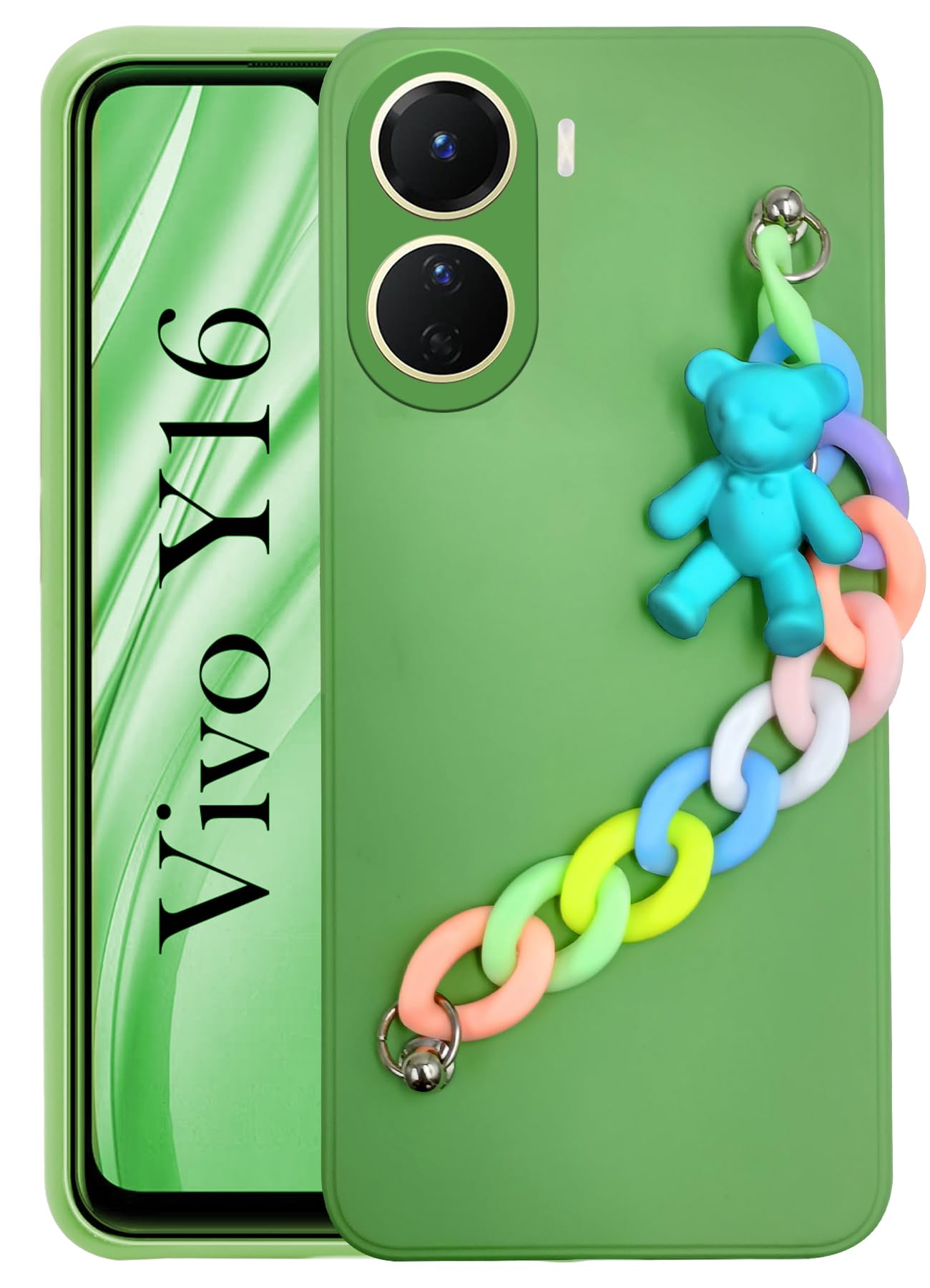 For Vivo Y16 Back Cover Girls Case with Bracelet (Wrist Hanging Chain | Teddy Toy Cartoon)