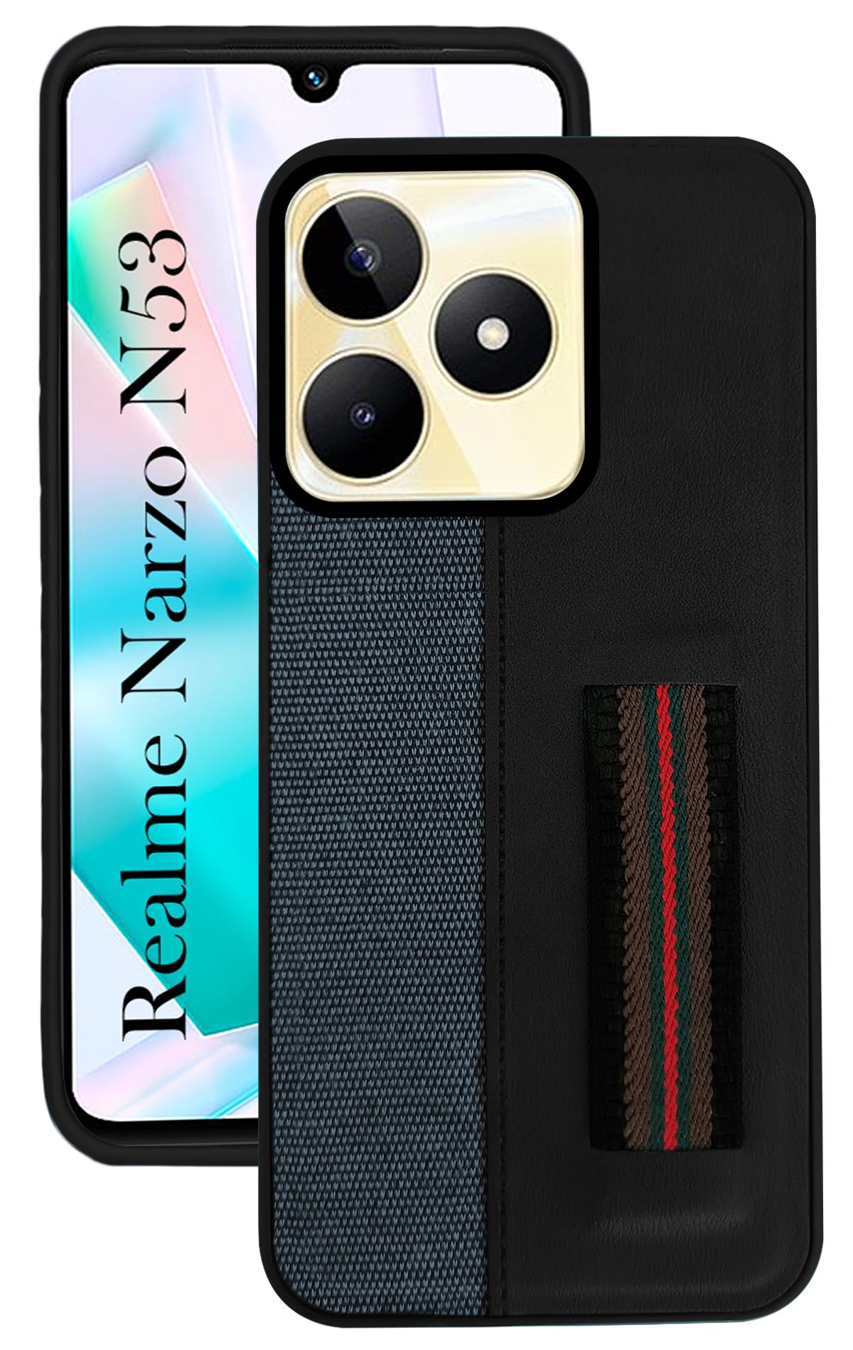 For Realme Narzo N53 Back Cover Case (Professional PU Leather | Strip Chain Holder Socket)