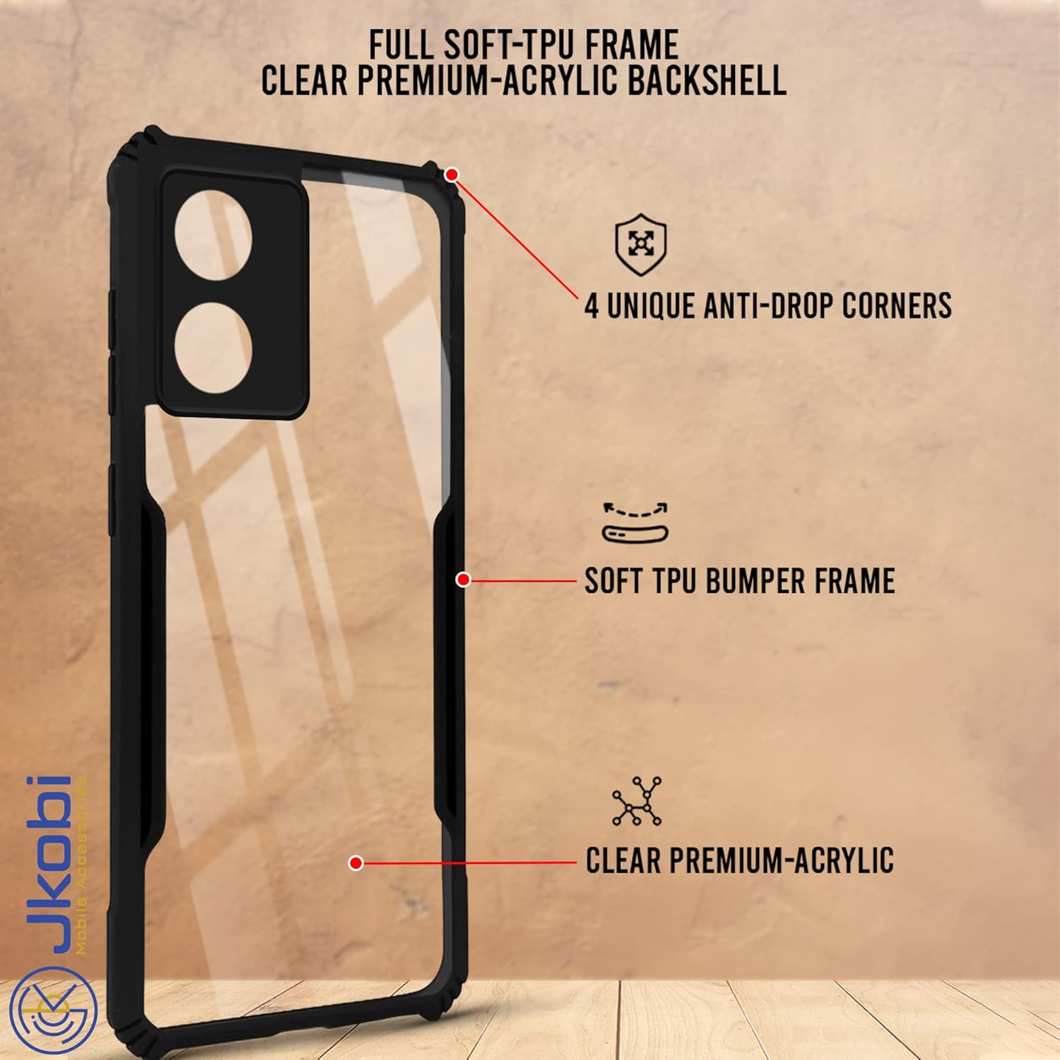 For Vivo Y02s Back Cover Case (Shockproof with Polycarbonate Clear Panel)