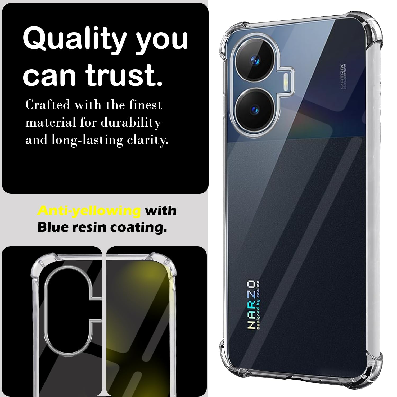 For Realme Narzo N55 Back Cover Case (Hard Crystal Clear | Shockproof Bumpers)
