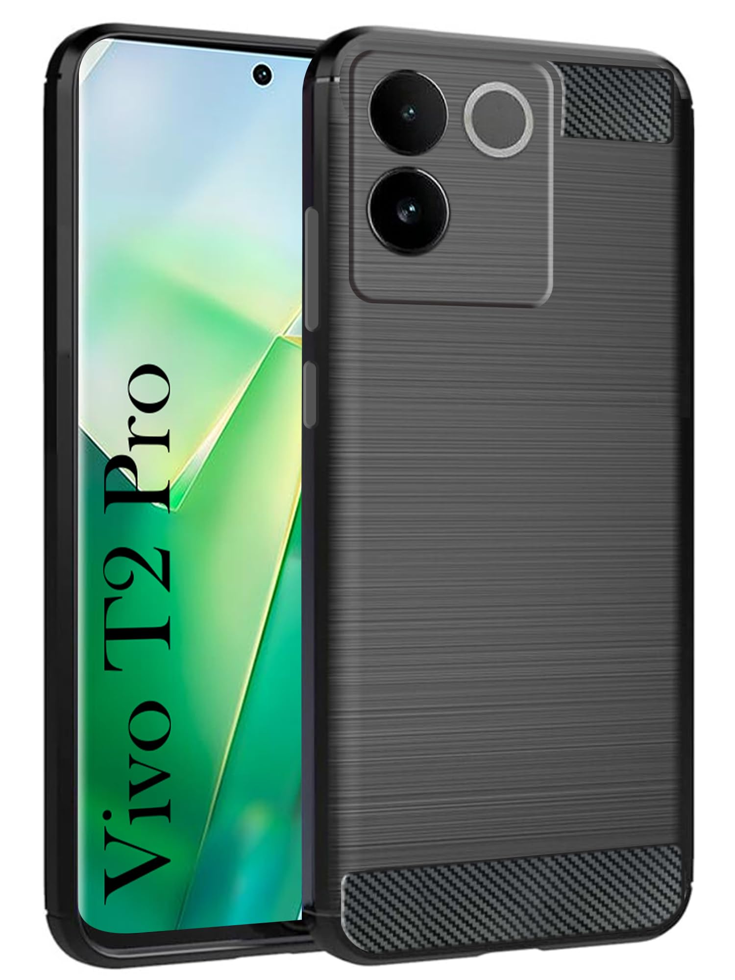 For Vivo T2 Pro Back Cover Case ( Hybrid Armor Case | Carbon Fiber Shockproof | Soft and Flexible | Black )