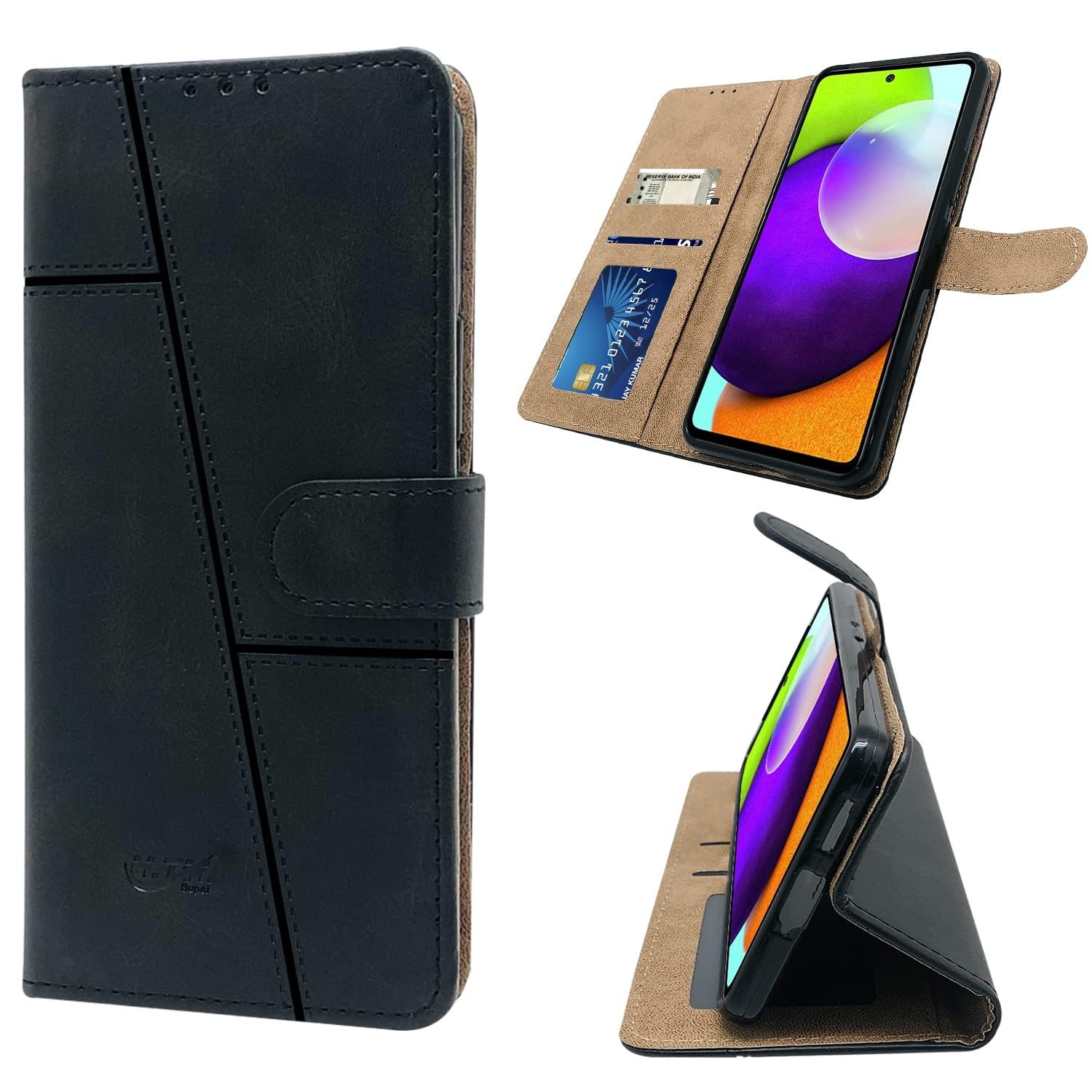 For Samsung Galaxy A52 | A52 5G | A52s 5G  Flip Cover Case ( Stitched Magnetic Closure | Black)
