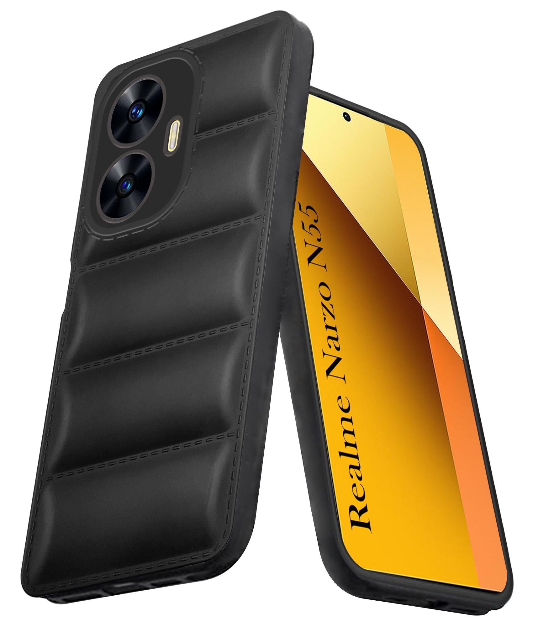 For Realme Narzo N55 Back Cover Case (Puffer Cushion Wave Design | Camera Protection)