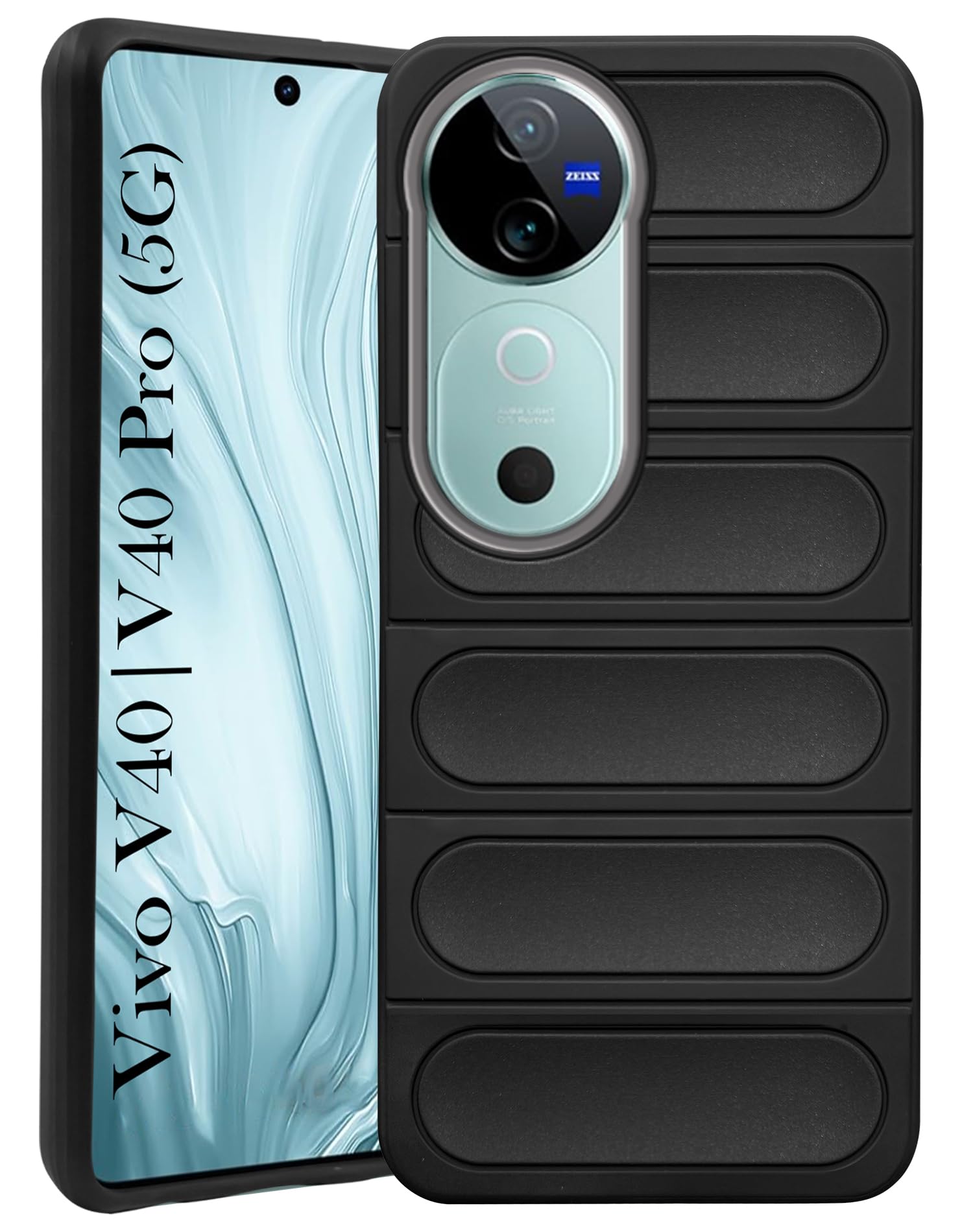 For Vivo V40 | Vivo V40 Pro 5G Back Cover Case (Matte Liquid Silicone | Professional Micro-Fiber Cloth Inside | Camera Protection Ring | Wave Black)