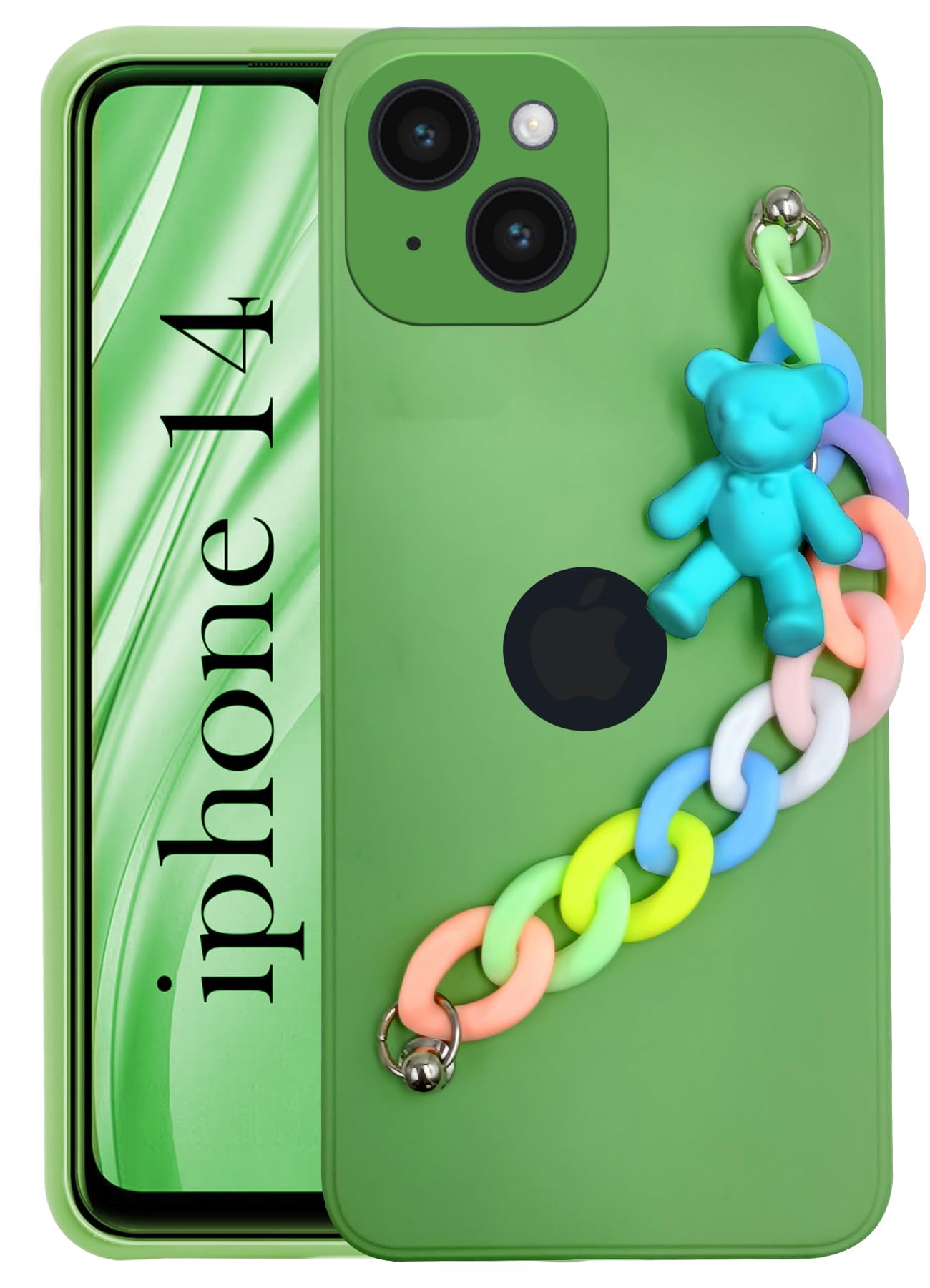 For Apple iPhone 14 Back Cover Girls Case with Bracelet (Wrist Hanging Chain | Teddy Toy Cartoon)