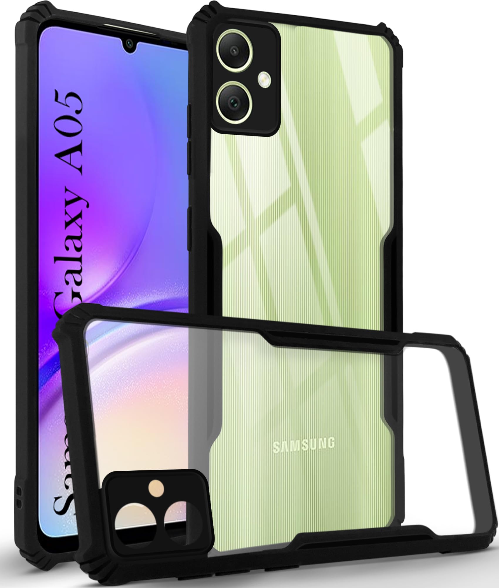 For Samsung Galaxy A05 Back Cover Case ( Shockproof with Polycarbonate Clear Panel | Professional Black)