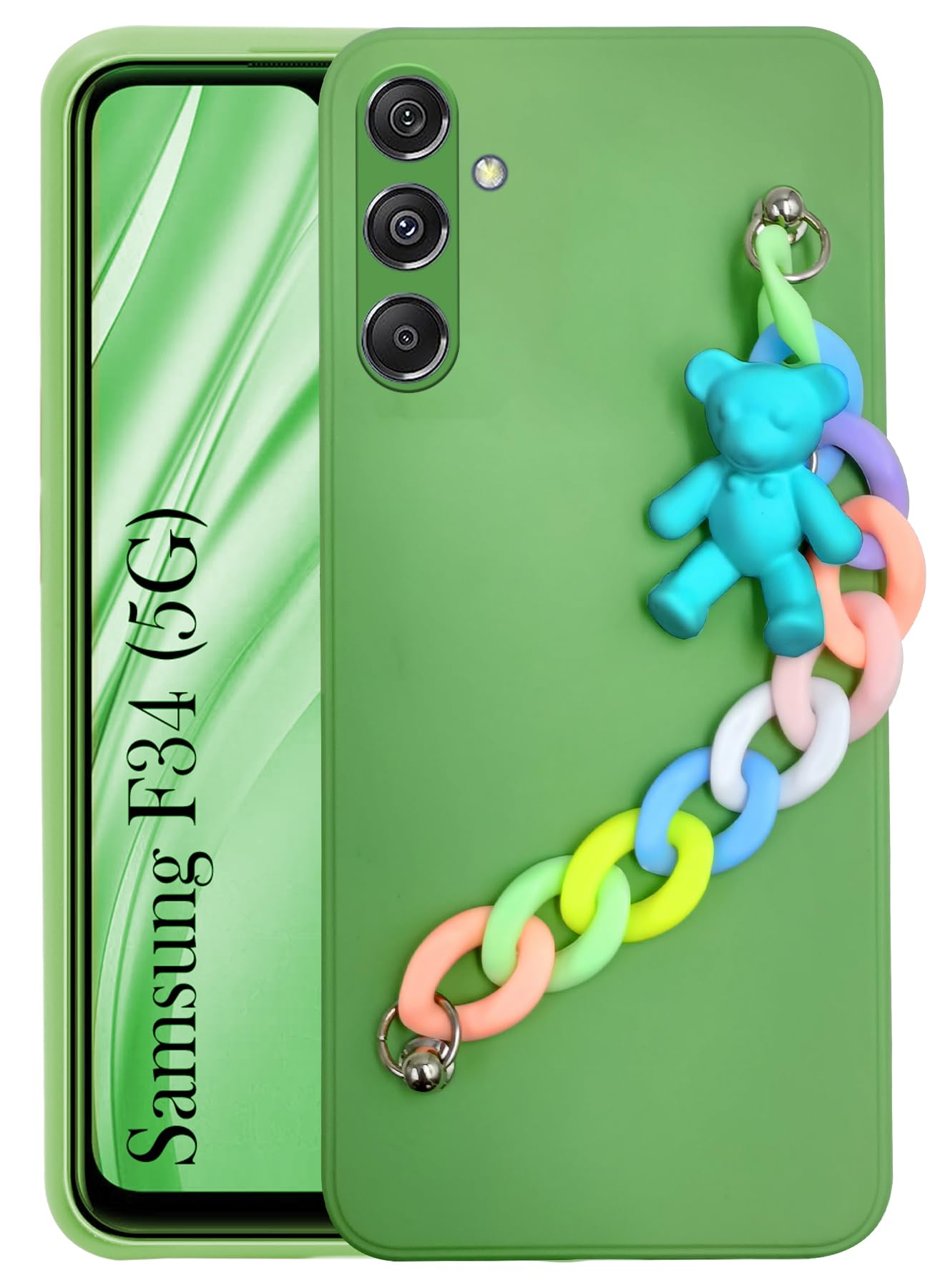 For Samsung Galaxy F34 5G Back Cover Girls Case with Bracelet (Wrist Hanging Chain | Teddy Toy Cartoon)