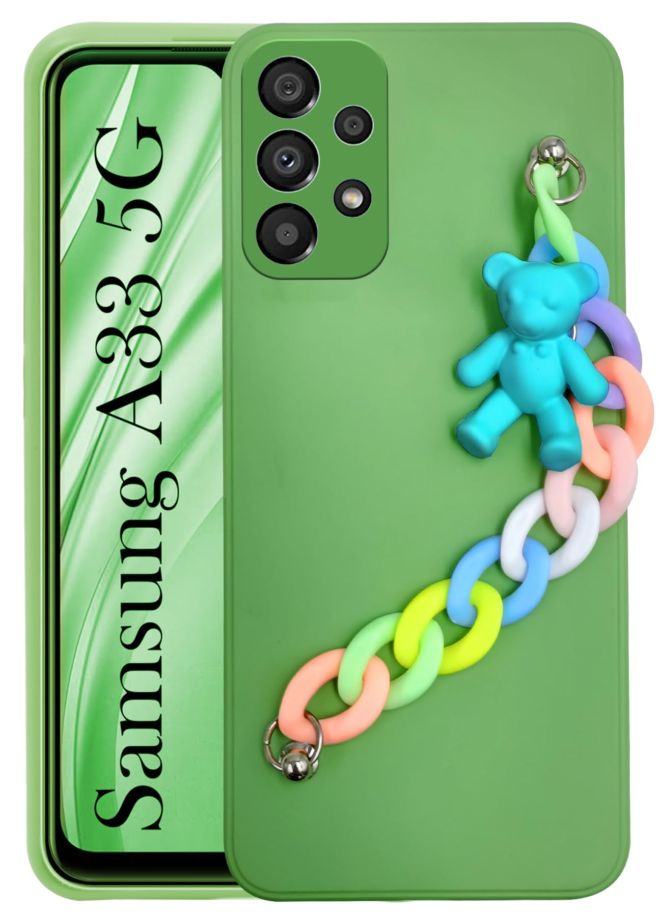 For Samsung Galaxy A33 5G Back Cover Girls Case with Bracelet (Wrist Hanging Chain | Teddy Toy Cartoon)