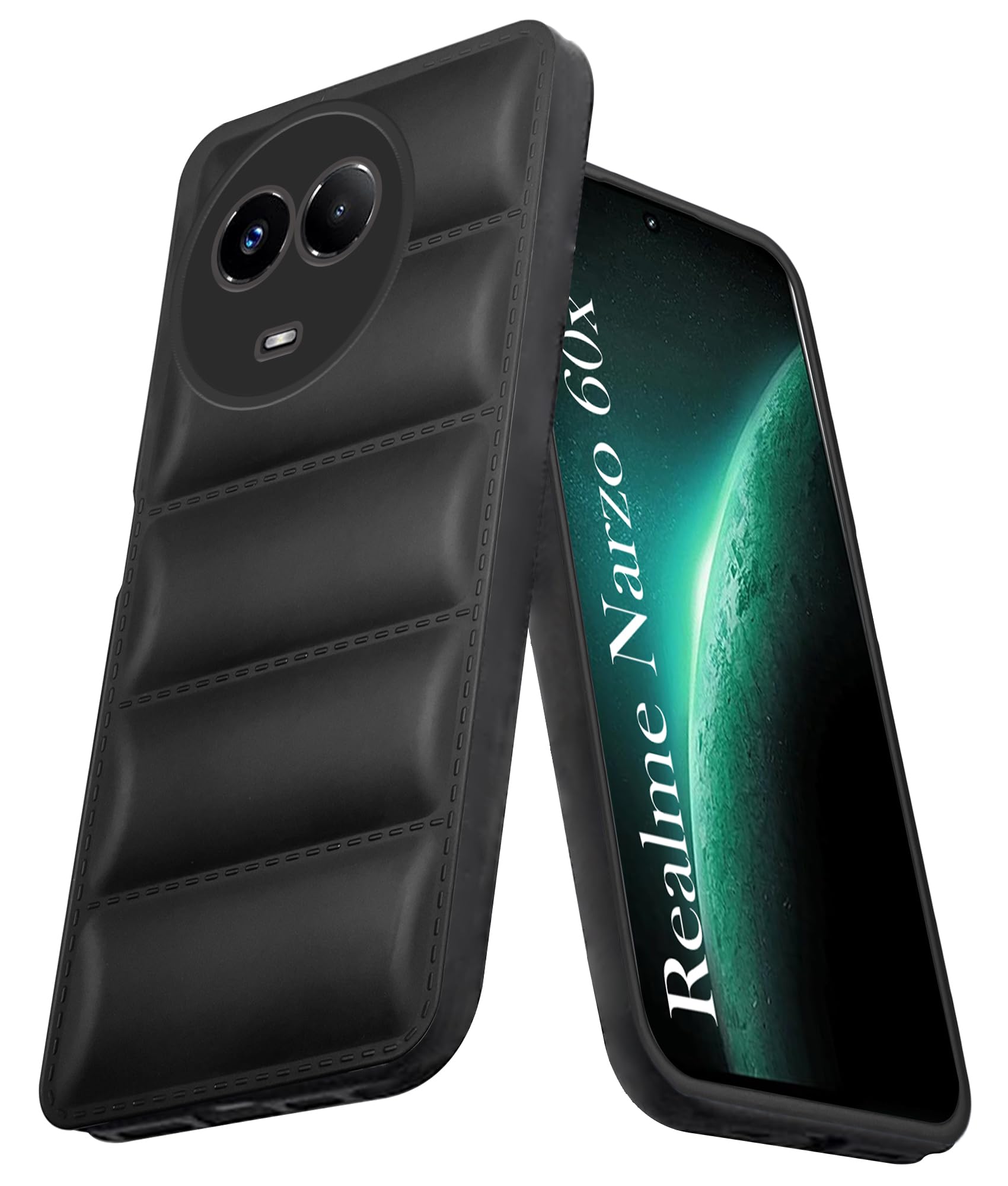 For Realme Narzo 60x Back Cover Case (Puffer Cushion Wave Design | Camera Protection)