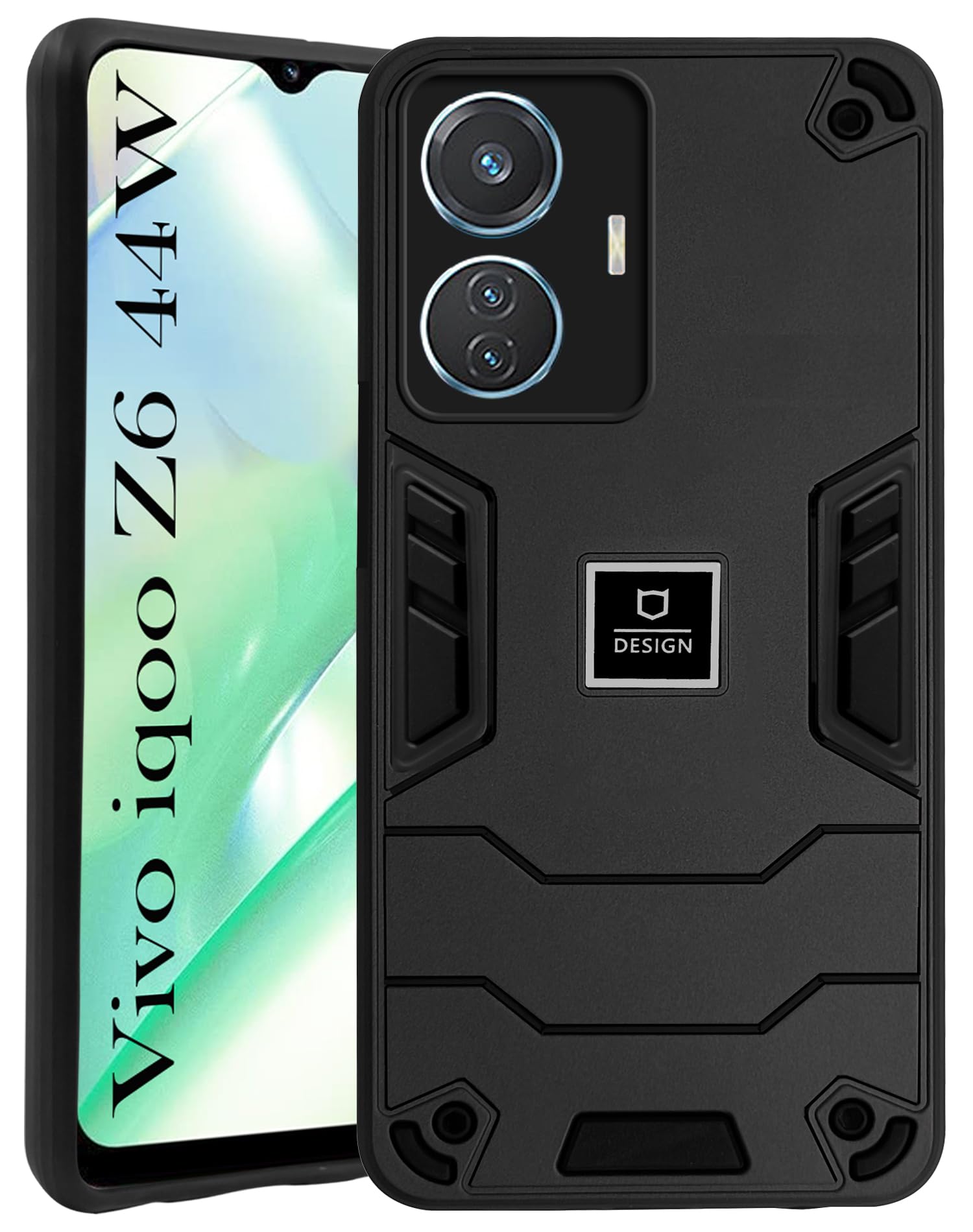 For Vivo IQOO Z6 44W Back Cover Case (Lightweight Hybrid Shockproof Polycarbonate| Slim Black)