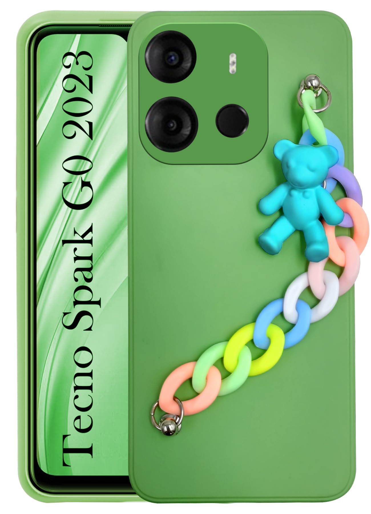 For Tecno Spark Go 2023 Back Cover for Girls Case with Bracelet (Wrist Hanging Chain | Teddy Toy Cartoon)