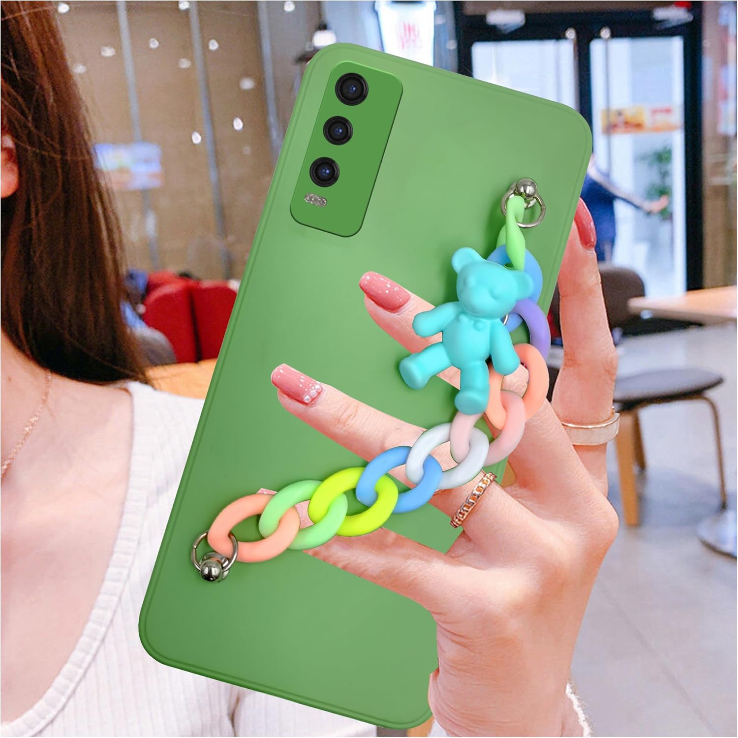 For Vivo Y20 | Y20i Back Cover Girls Case with Bracelet (Wrist Hanging Chain | Teddy Toy Cartoon)