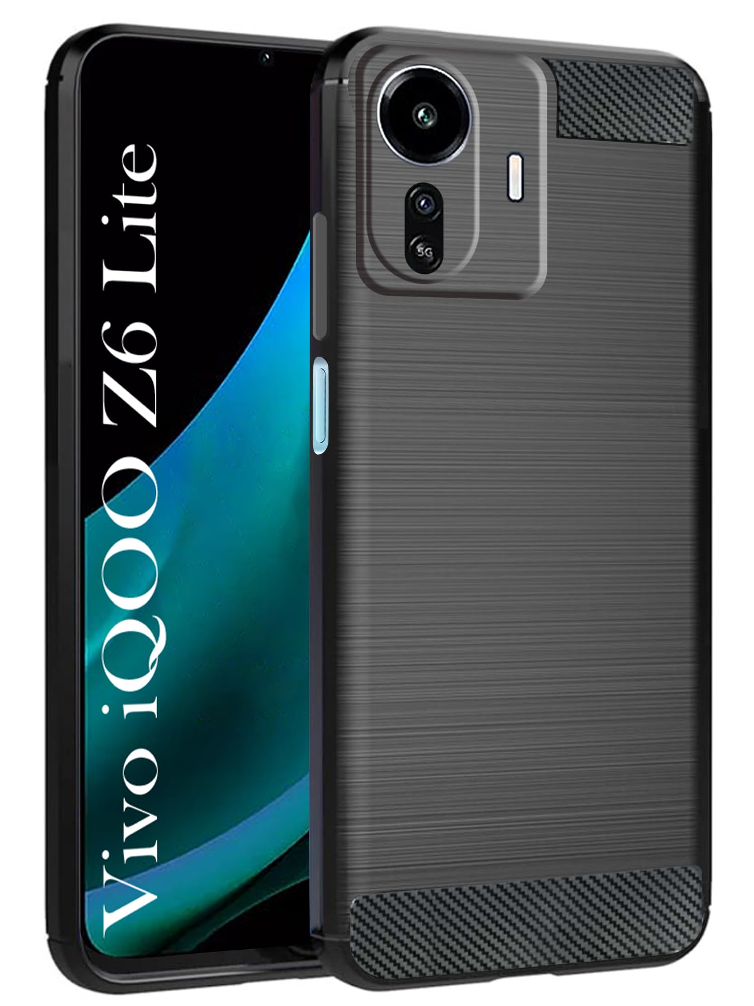 For Vivo iQOO Z6 Lite 5G Back Cover Case ( Hybrid Armor Case | Carbon Fiber Shockproof | Soft and Flexible | Black )