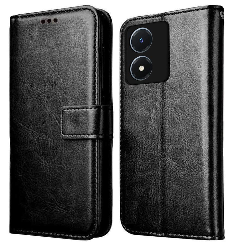 For Vivo Y02s Flip Cover Case (Leather Finish | Magnetic Closure | Foldable Stand | Wallet Card Slots)