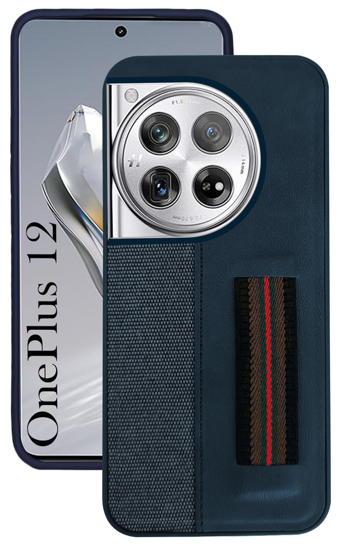 For OnePlus 12 5G Back Case Cover (PU Leather | Strip Holder Socket)