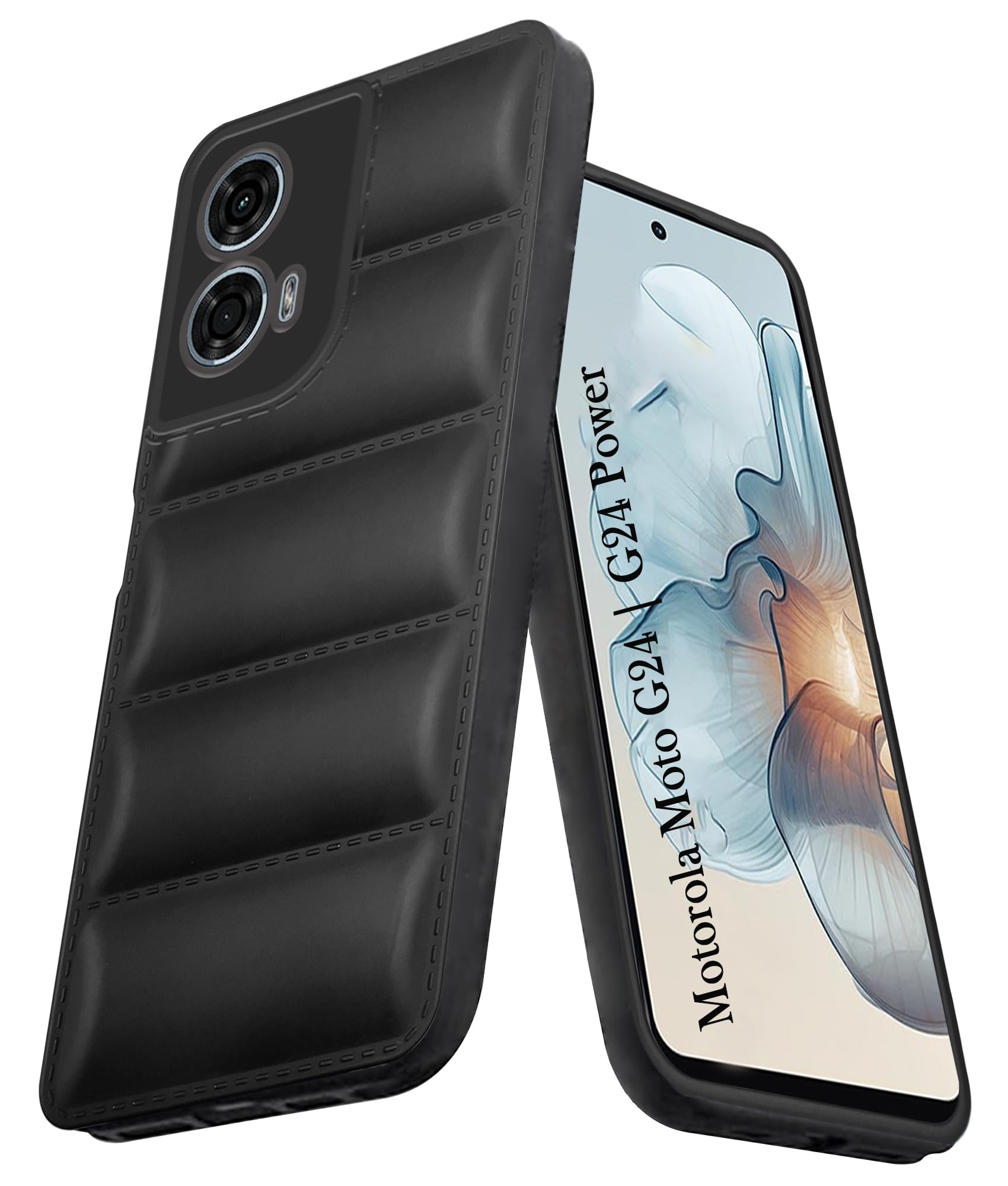 For Motorola Moto G24 | G24 Power Back Cover Case (Puffer Cushion Wave Design | Camera Protection)