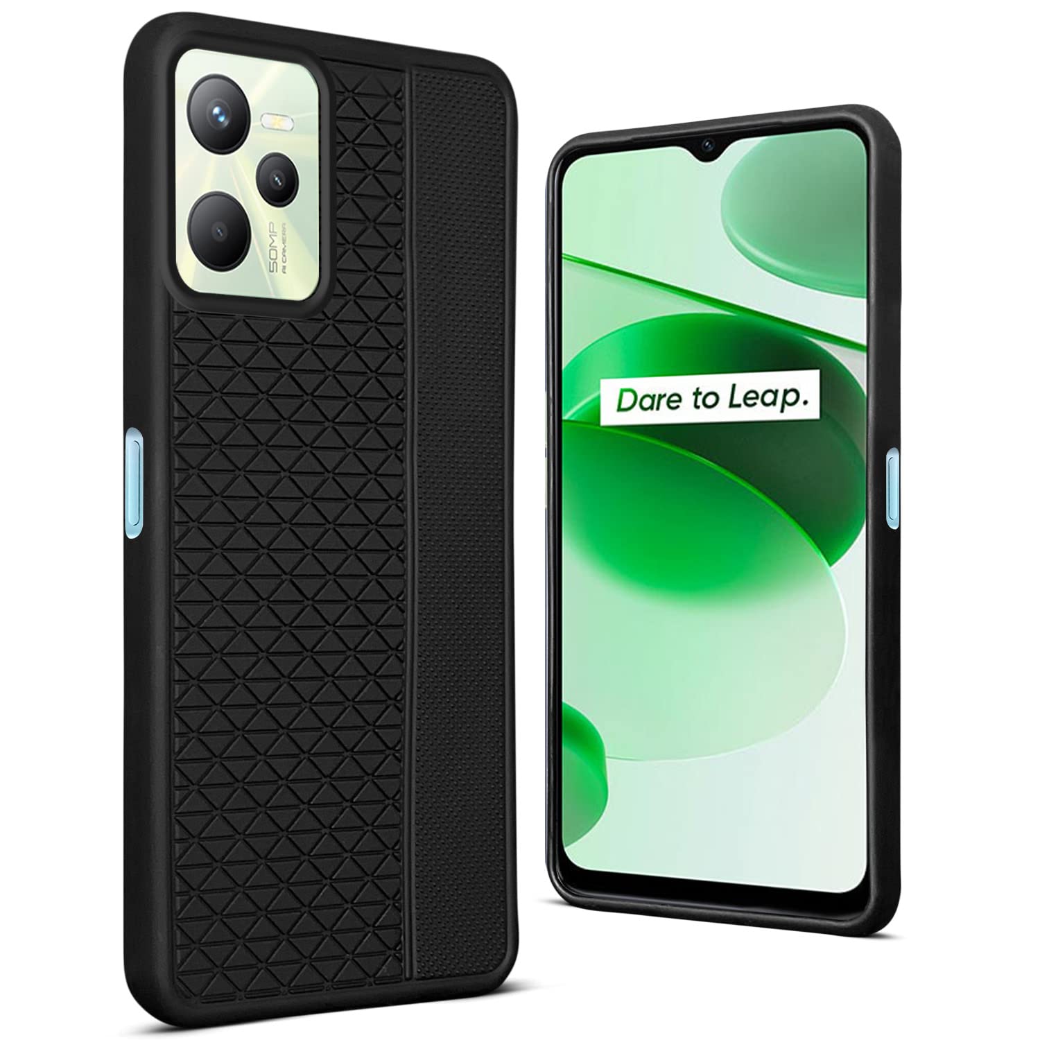 For Realme C35 Back Cover Case (Dual Embossed Design |Heavy Duty Screen and Camera Protection | Skidproof Texture)