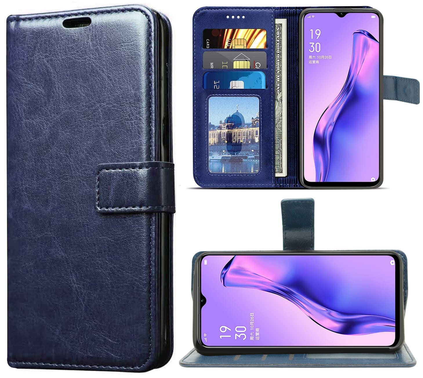 For Oppo A8 Flip Cover Case (Leather Finish | Magnetic Closure | Foldable Stand | Wallet Card Slots)