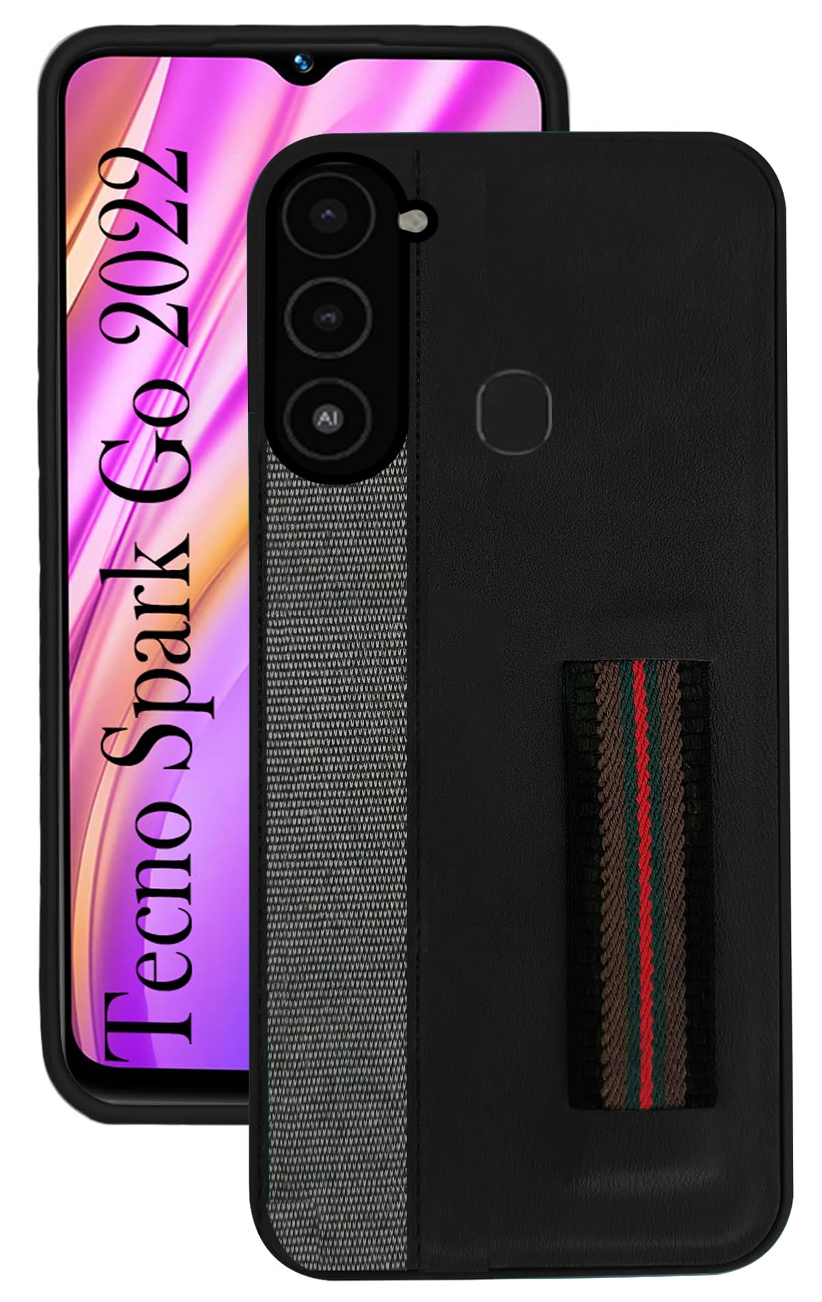 For Tecno Spark Go 2022 Back Cover Case (Professional PU Leather | Strip Chain Holder Socket)